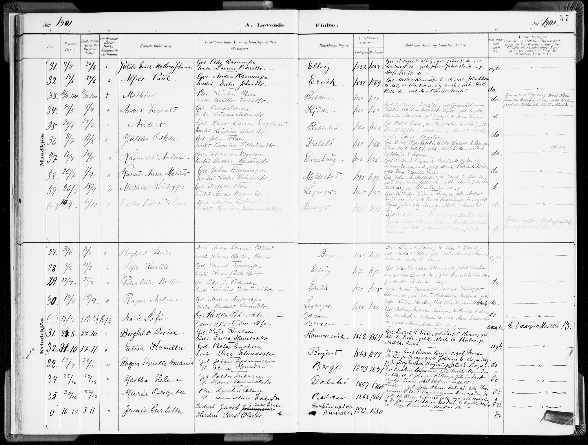 Selje sokneprestembete, AV/SAB-A-99938/H/Ha/Haa/Haab: Parish register (official) no. B 2, 1891-1907, p. 57