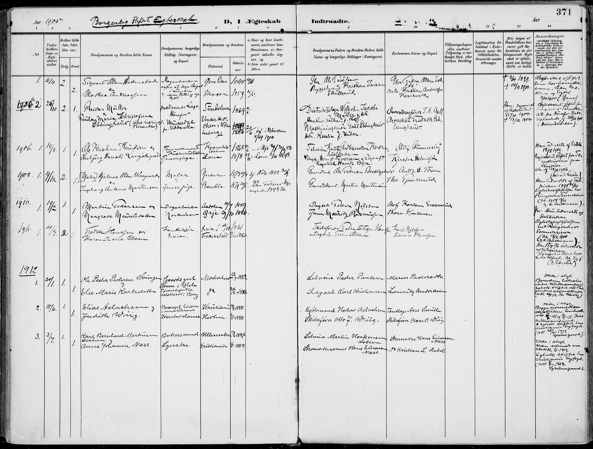 Norderhov kirkebøker, AV/SAKO-A-237/F/Fa/L0017: Parish register (official) no. 17, 1903-1919, p. 371