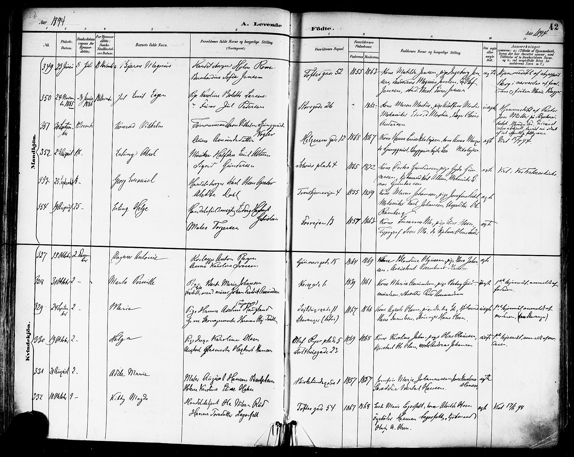 Paulus prestekontor Kirkebøker, AV/SAO-A-10871/F/Fa/L0014: Parish register (official) no. 14, 1894-1902, p. 42