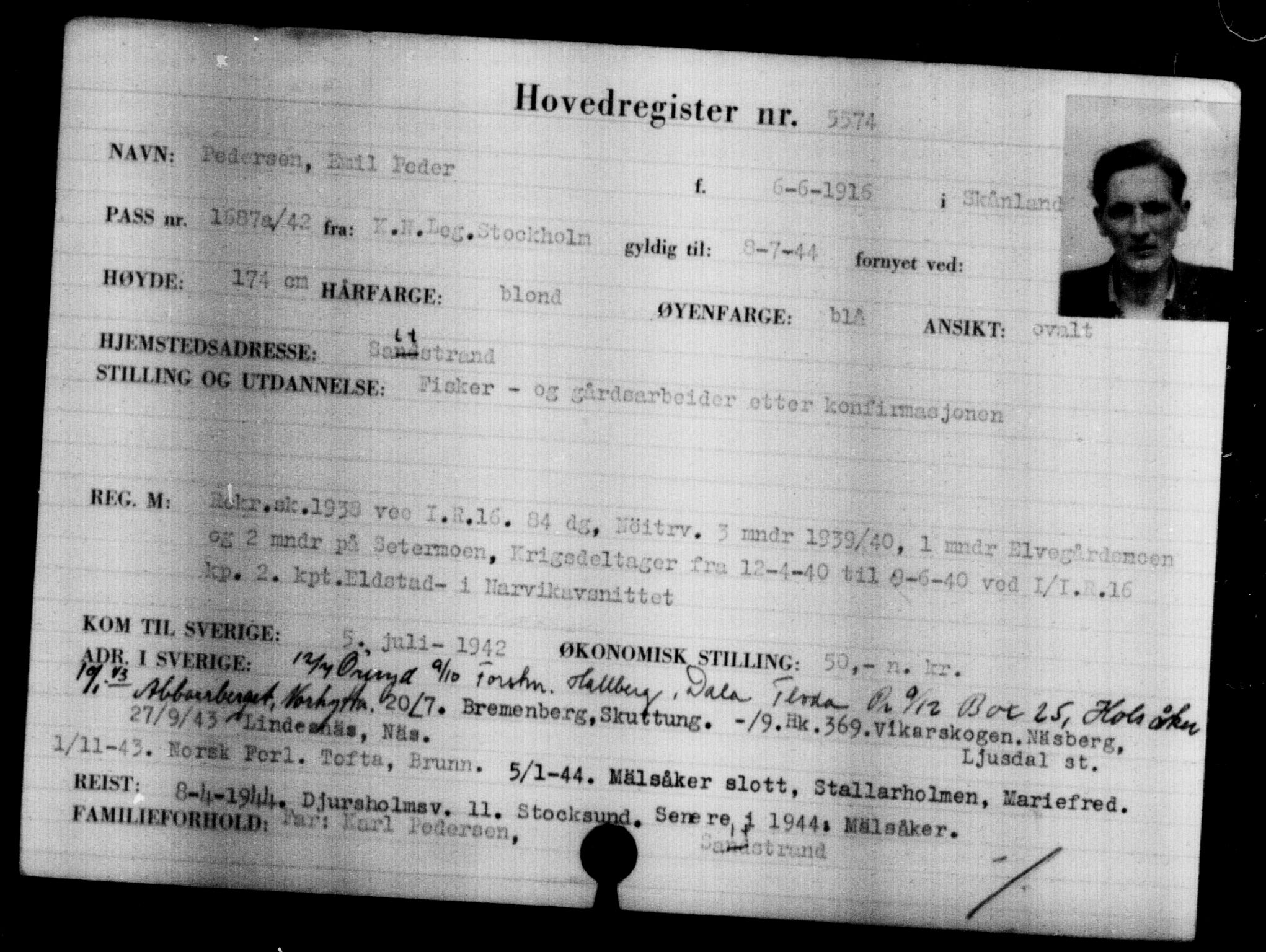 Utenriksstasjonene, Legasjonen i Stockholm, Flyktningkontoret, AV/RA-S-6753/V/Va/L0004: Kjesäterkartoteket, flyktninger med registreringsnr. 3496-6610, 1940-1945, p. 2407