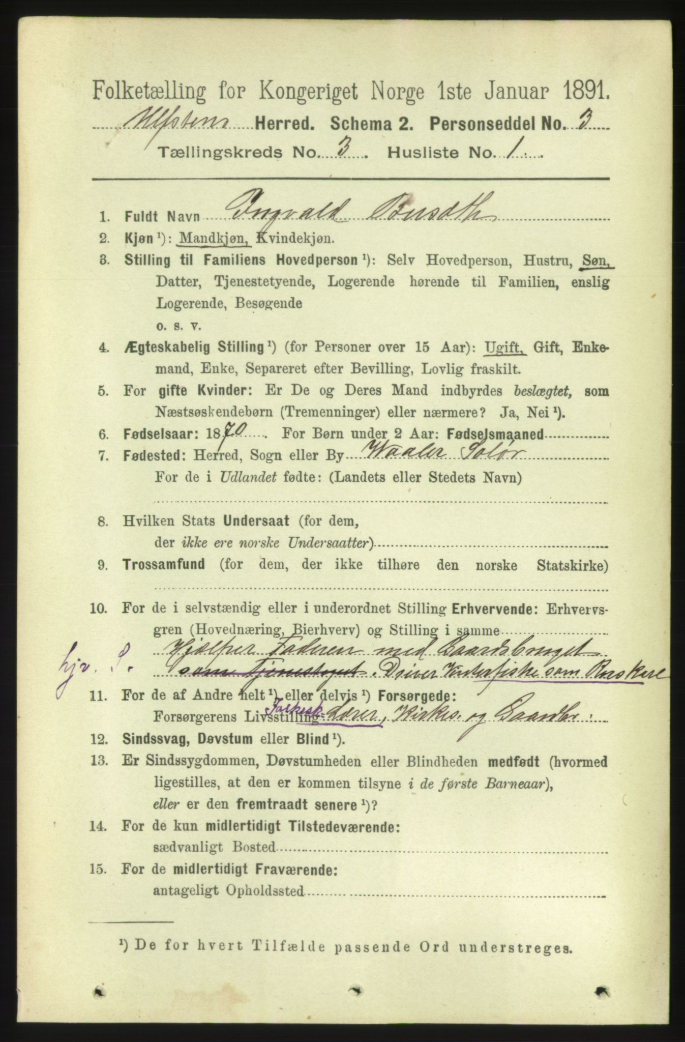 RA, 1891 census for 1516 Ulstein, 1891, p. 773