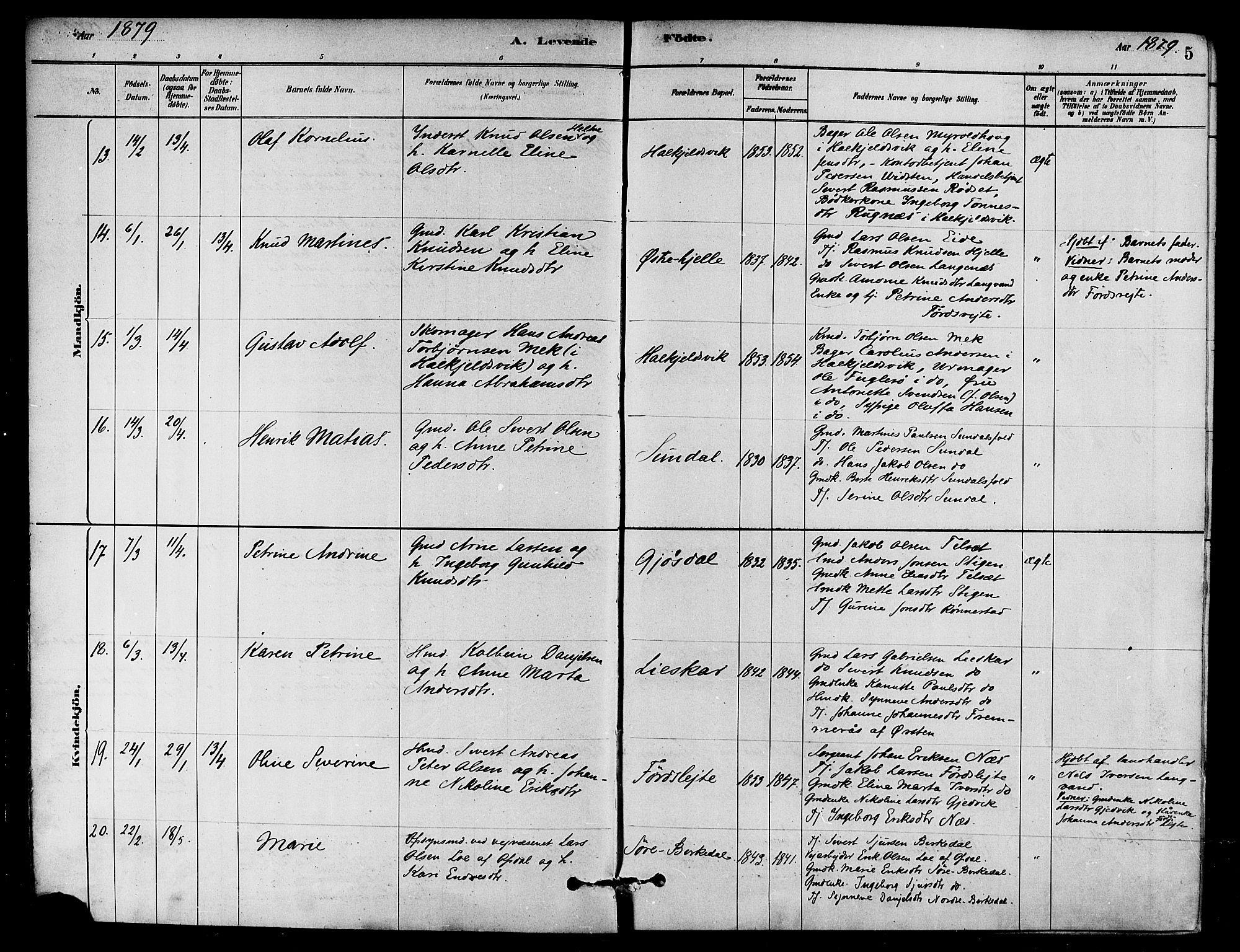 Ministerialprotokoller, klokkerbøker og fødselsregistre - Møre og Romsdal, AV/SAT-A-1454/511/L0141: Parish register (official) no. 511A08, 1878-1890, p. 5