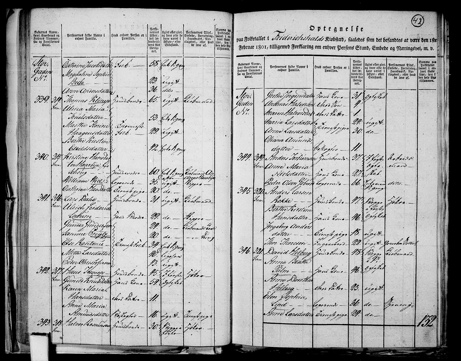 RA, 1801 census for 0101P Fredrikshald, 1801, p. 41b-42a