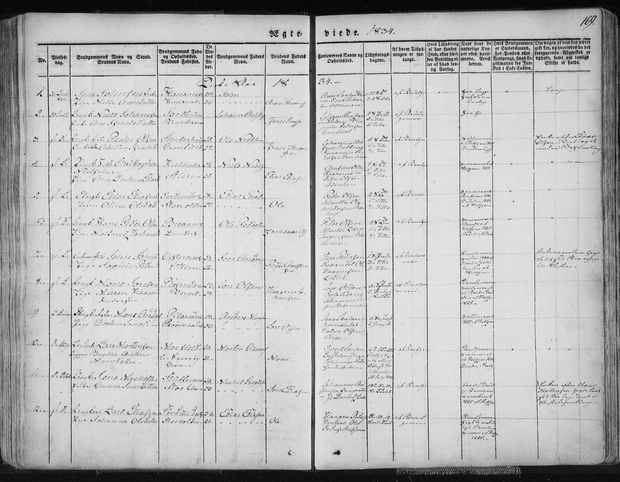 Ministerialprotokoller, klokkerbøker og fødselsregistre - Nordland, AV/SAT-A-1459/827/L0390: Parish register (official) no. 827A02, 1826-1841, p. 169