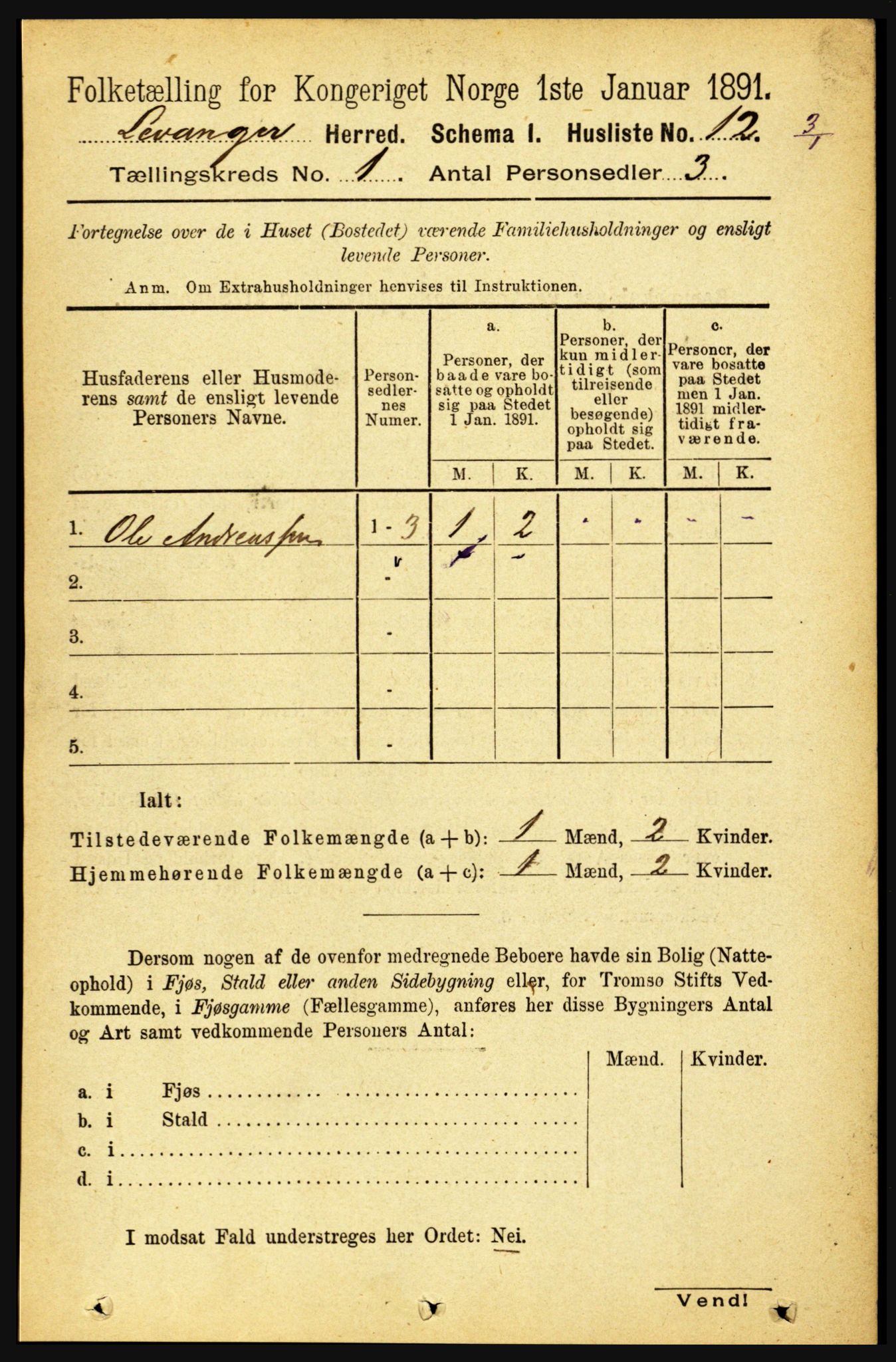 RA, 1891 census for 1720 Levanger, 1891, p. 32