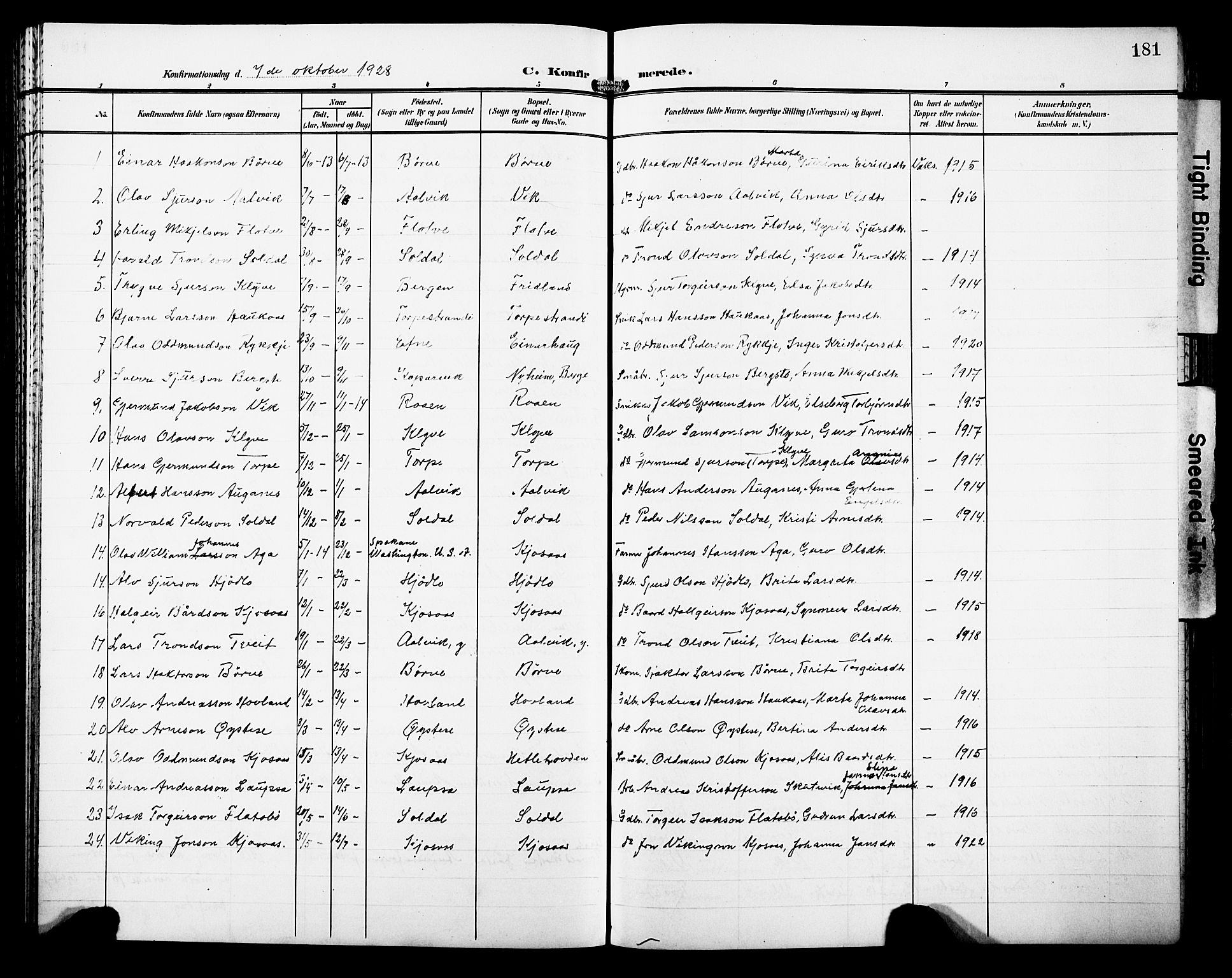 Kvam sokneprestembete, AV/SAB-A-76201/H/Hab: Parish register (copy) no. C 4, 1906-1931, p. 181