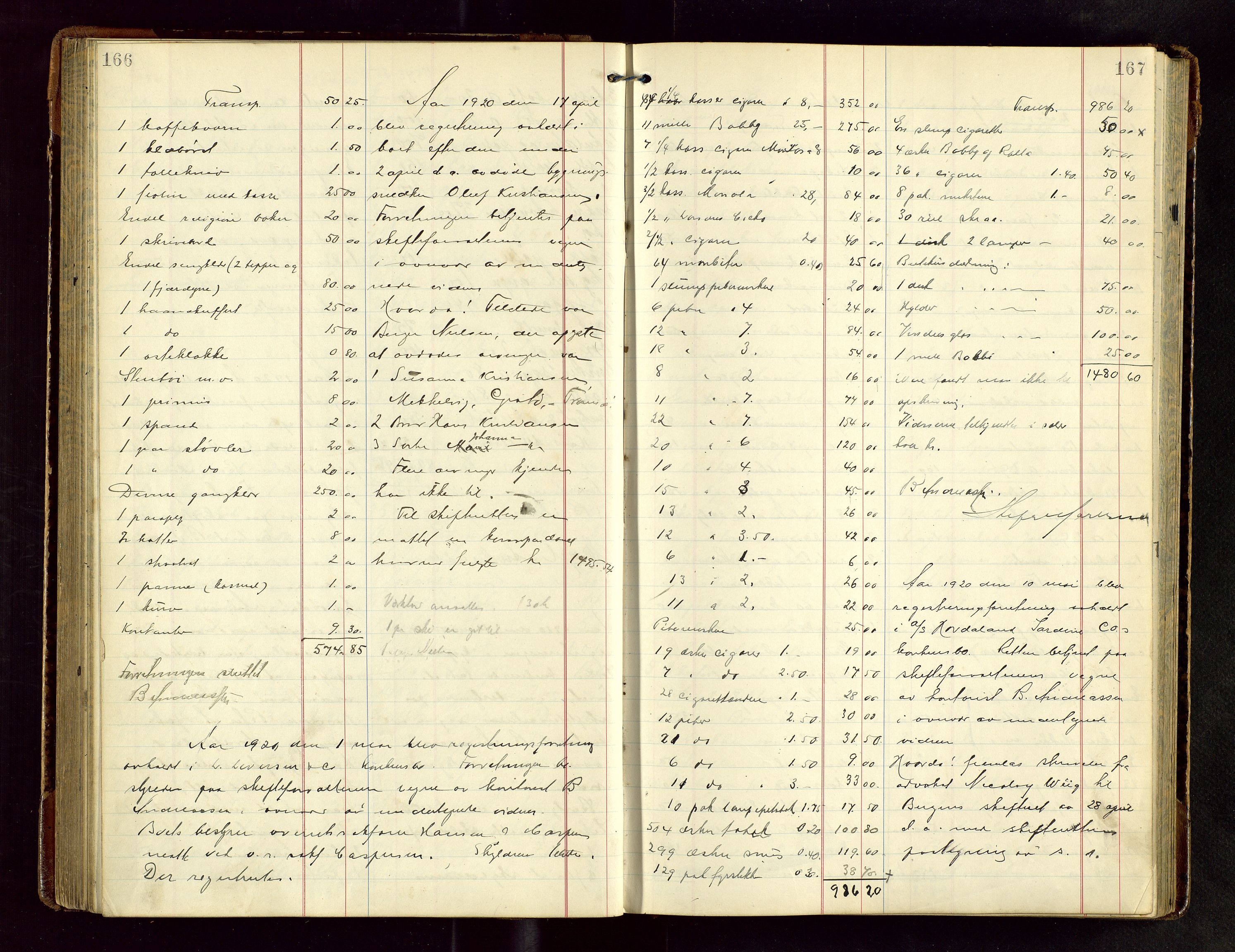 Haugesund tingrett, AV/SAST-A-101415/01/IV/IVB/L0004: Skifteregistreringsprotokoll, med register, 1914-1923, p. 166-167