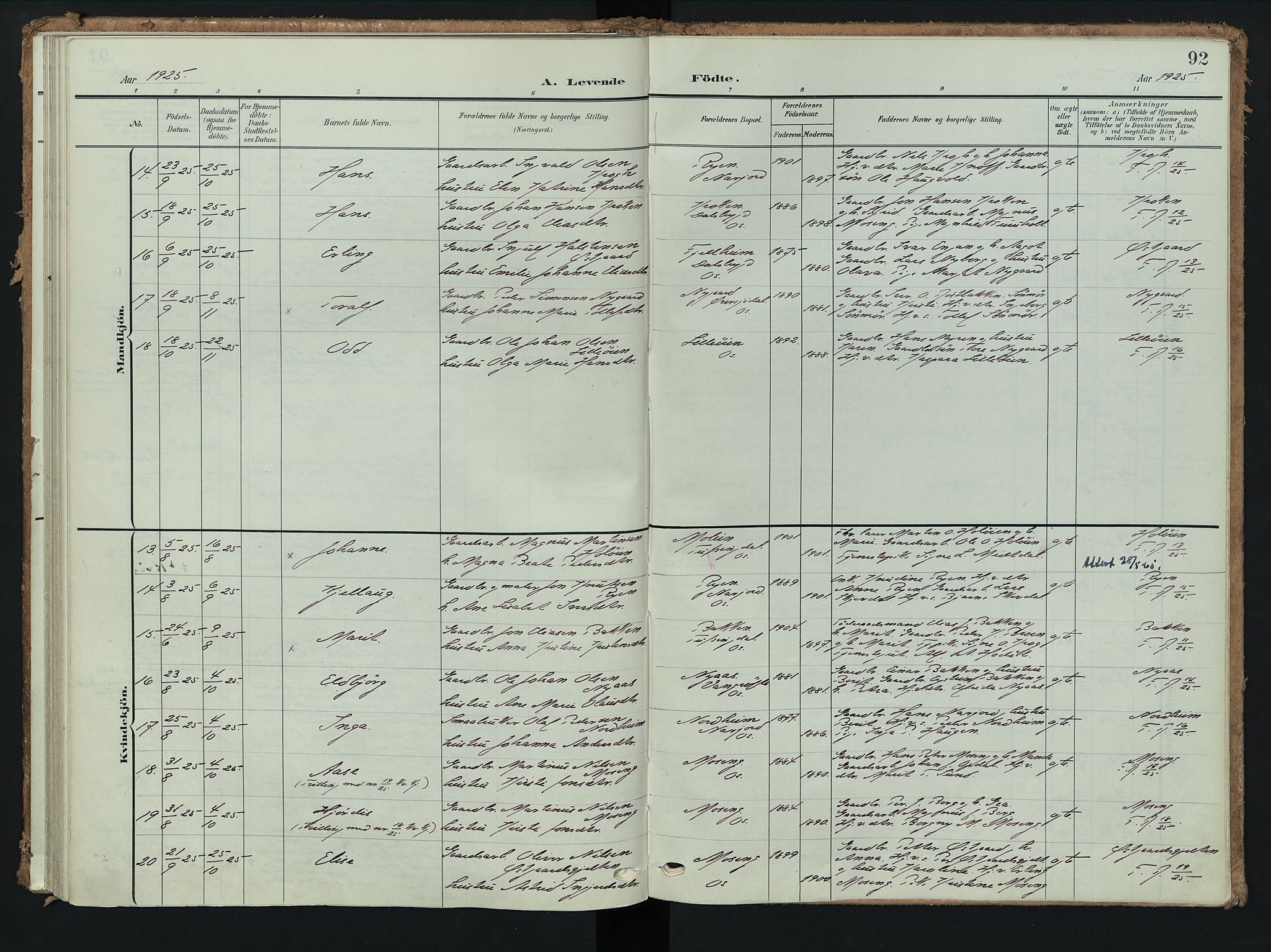 Tolga prestekontor, AV/SAH-PREST-062/K/L0009: Parish register (official) no. 9, 1903-1928, p. 92