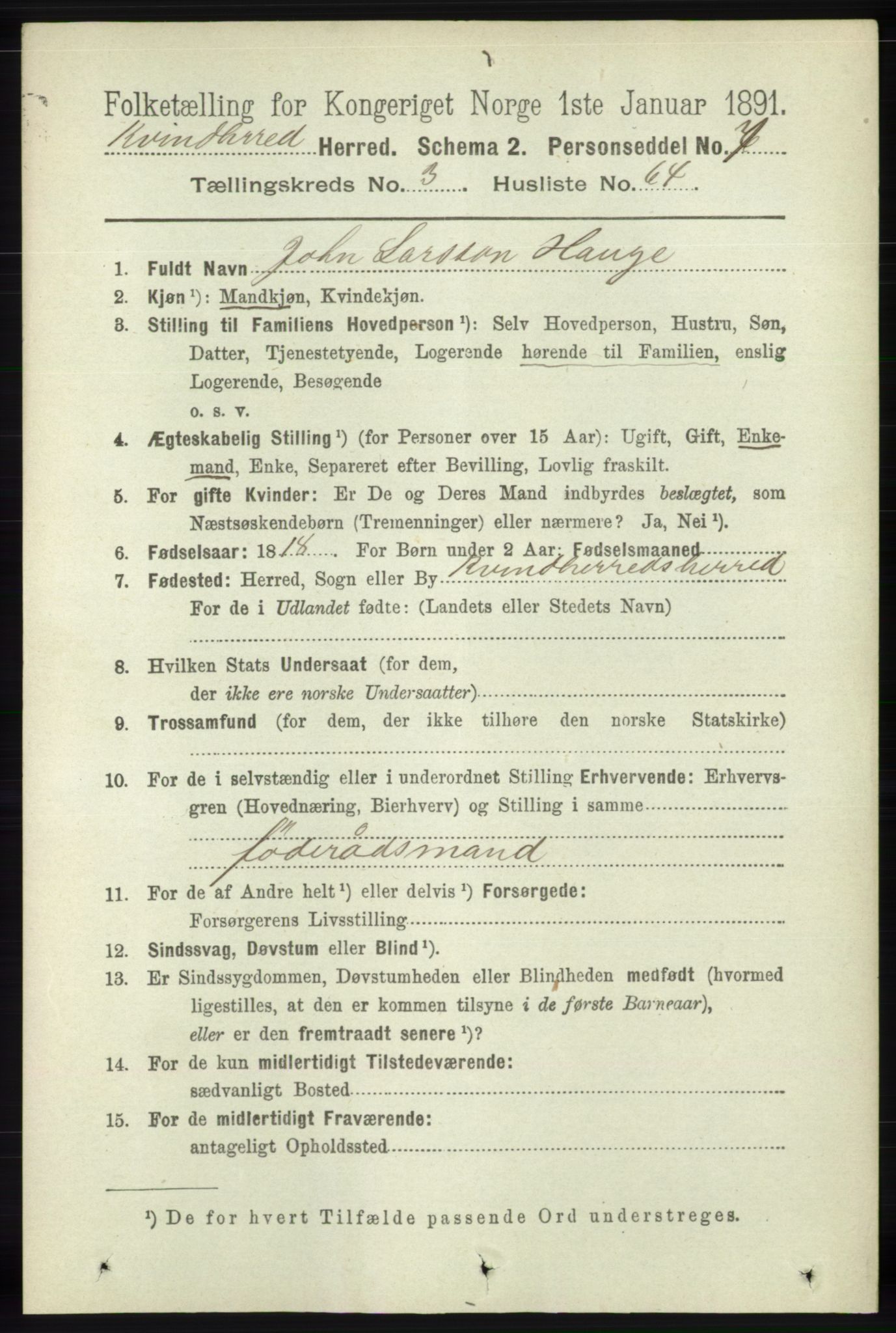 RA, 1891 census for 1224 Kvinnherad, 1891, p. 1320