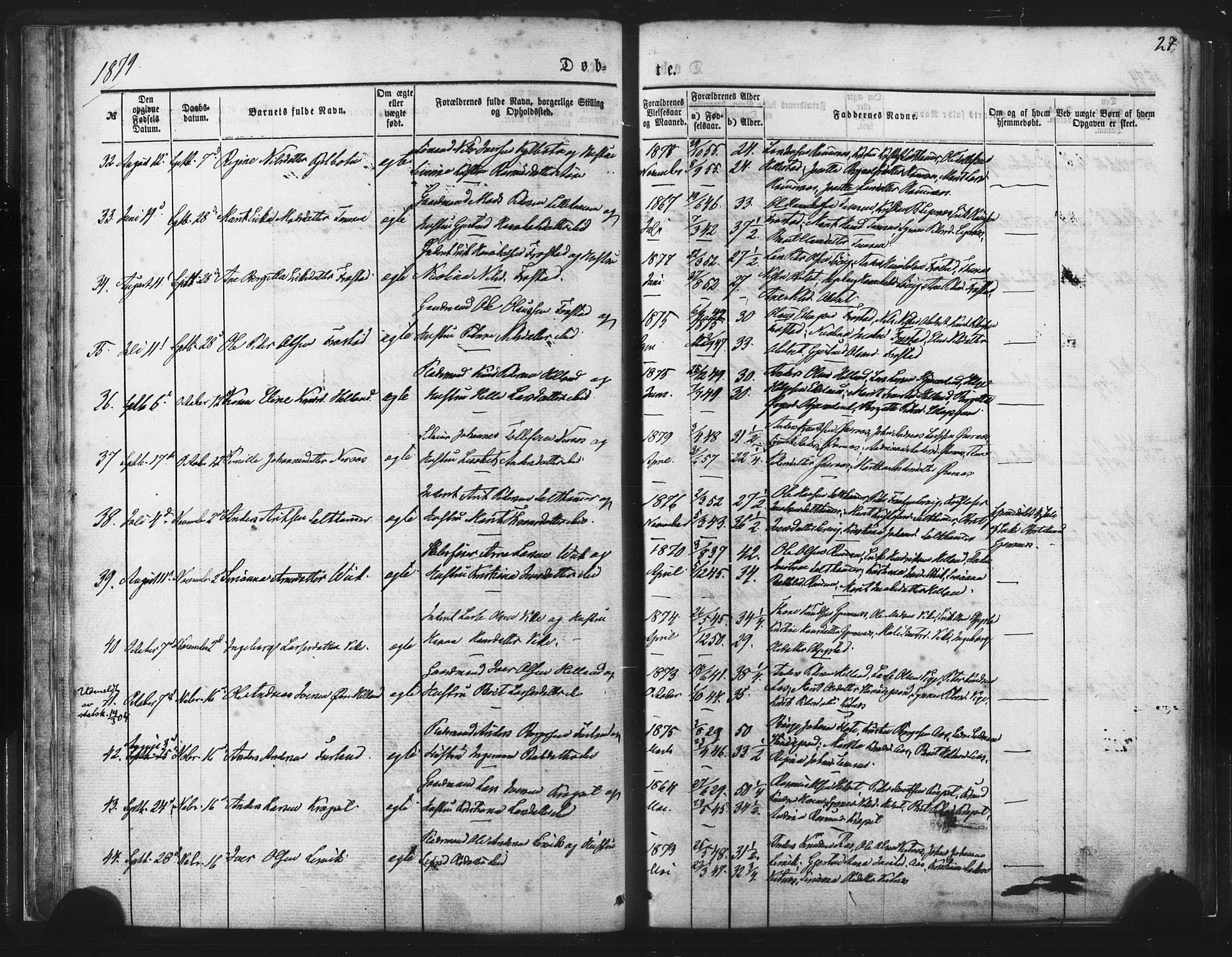 Ministerialprotokoller, klokkerbøker og fødselsregistre - Møre og Romsdal, SAT/A-1454/539/L0530: Parish register (official) no. 539A03, 1872-1886, p. 27