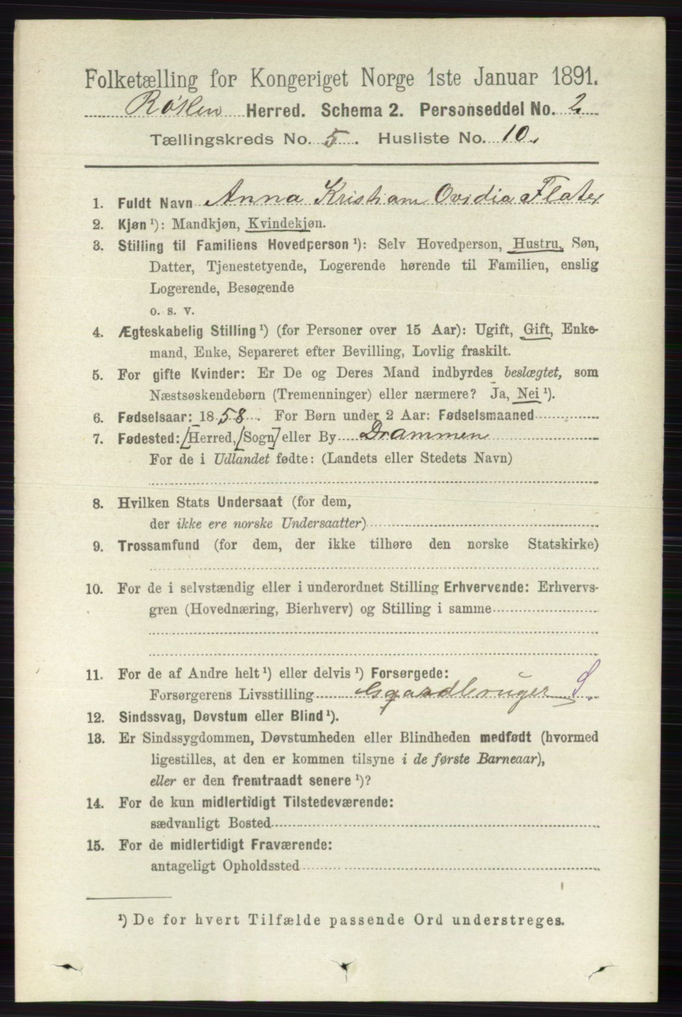 RA, 1891 census for 0627 Røyken, 1891, p. 2936