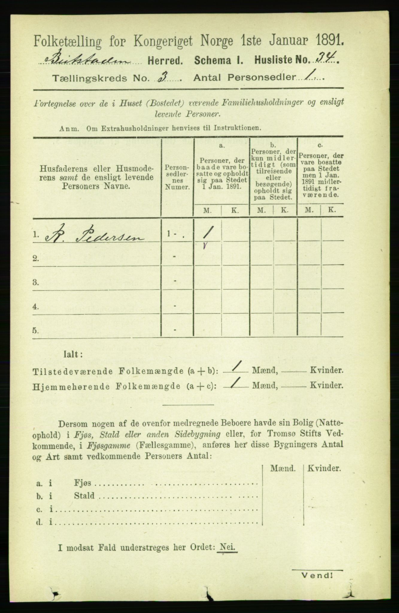 RA, 1891 census for 1727 Beitstad, 1891, p. 712