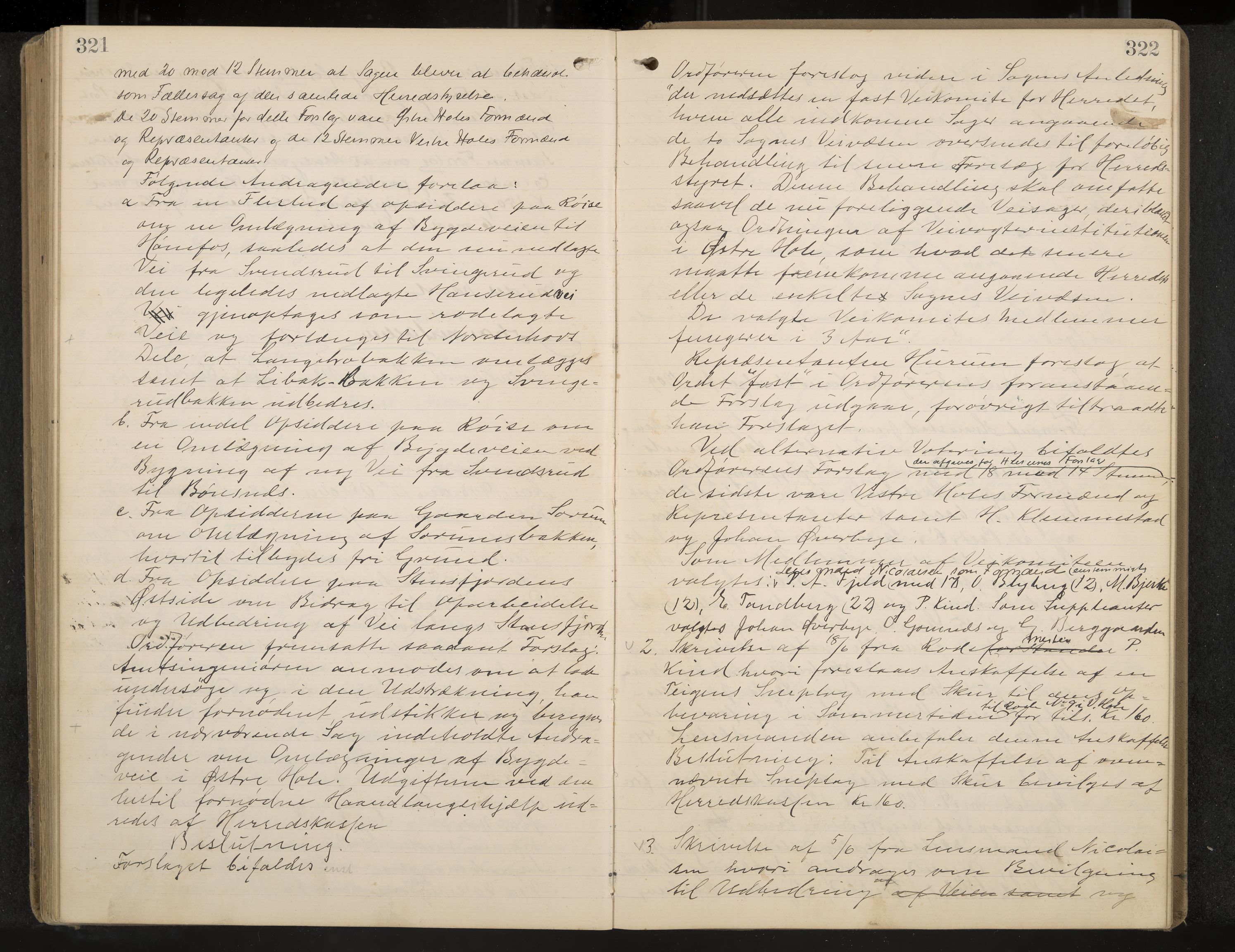 Hole formannskap og sentraladministrasjon, IKAK/0612021-1/A/Aa/L0004: Møtebok med register, 1902-1910, p. 321-322