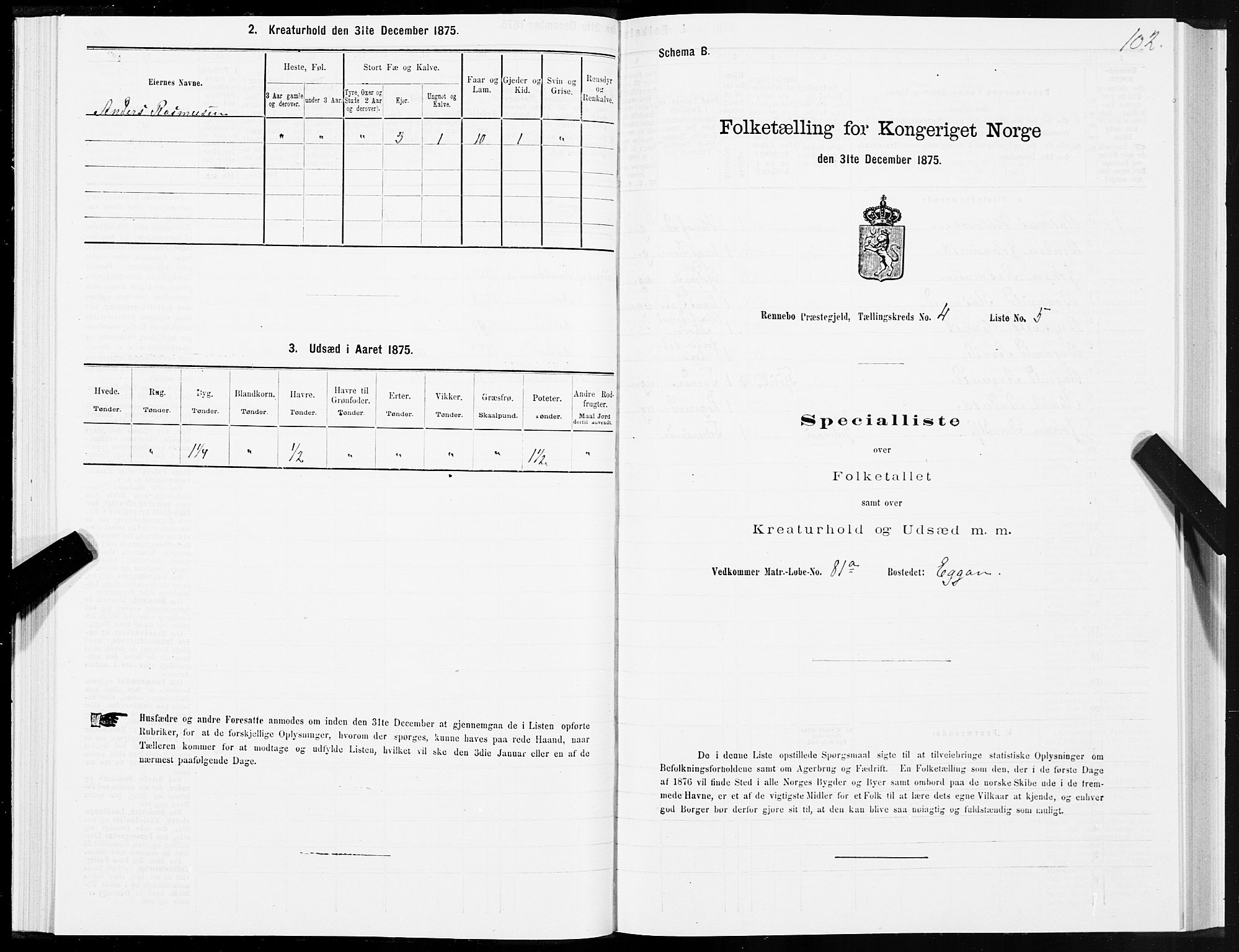 SAT, 1875 census for 1635P Rennebu, 1875, p. 2102