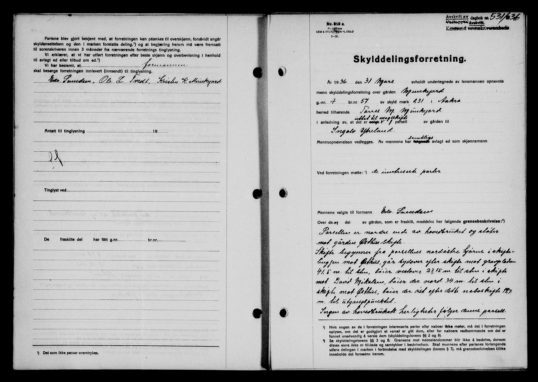 Karmsund sorenskriveri, SAST/A-100311/01/II/IIB/L0066: Mortgage book no. 47A, 1936-1936, Diary no: : 531/1936