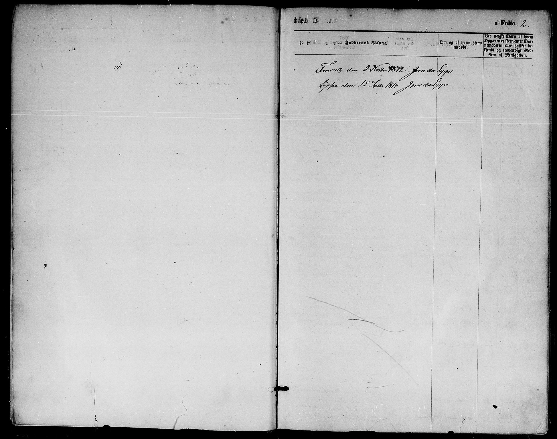 Kristiansand domprosti, AV/SAK-1112-0006/F/Fb/L0013: Parish register (copy) no. B 13, 1871-1880, p. 2