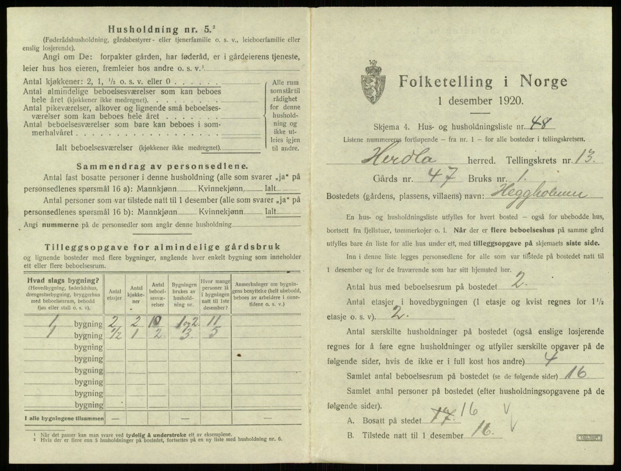 SAB, 1920 census for Herdla, 1920, p. 1274