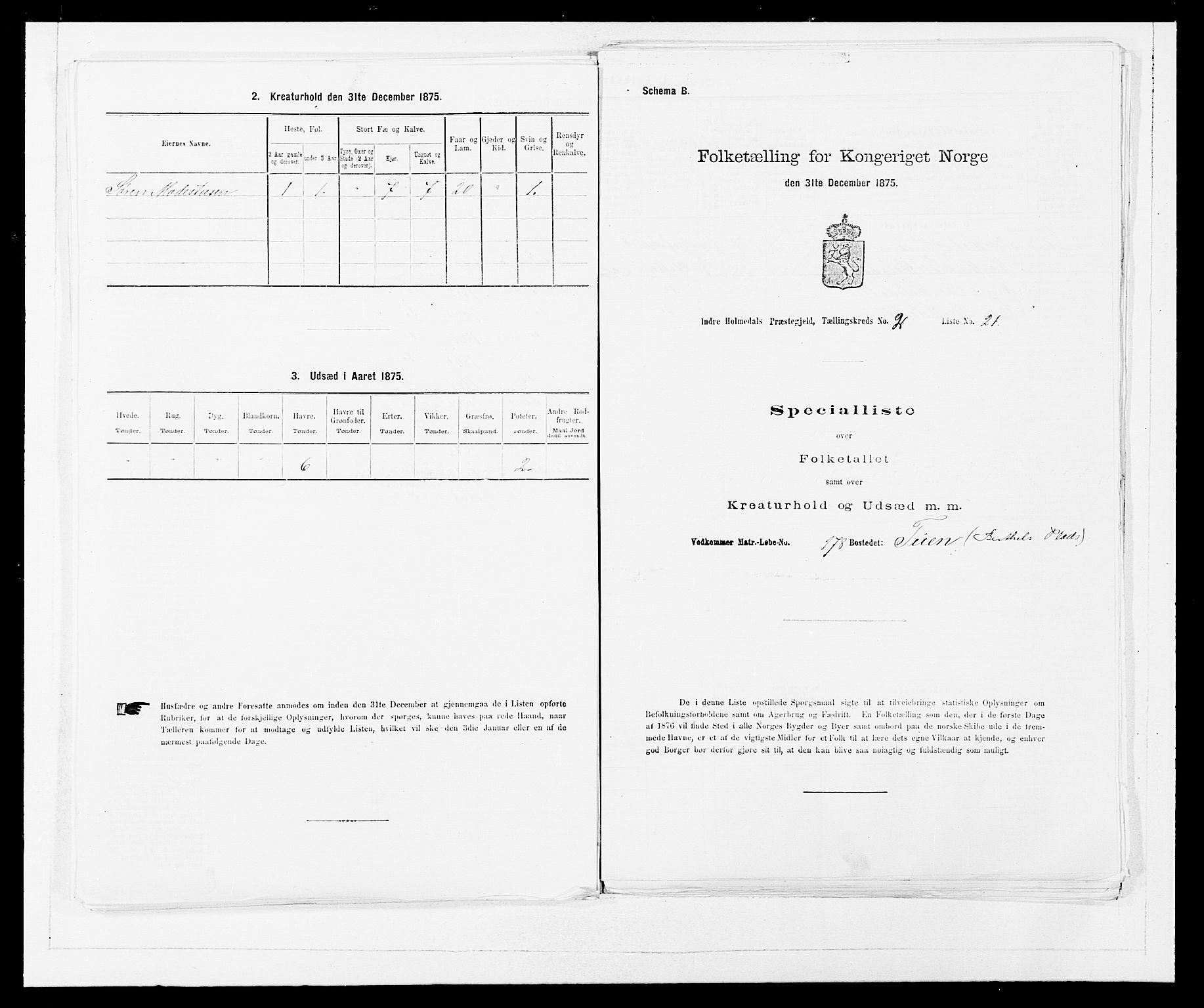 SAB, 1875 census for 1430P Indre Holmedal, 1875, p. 209