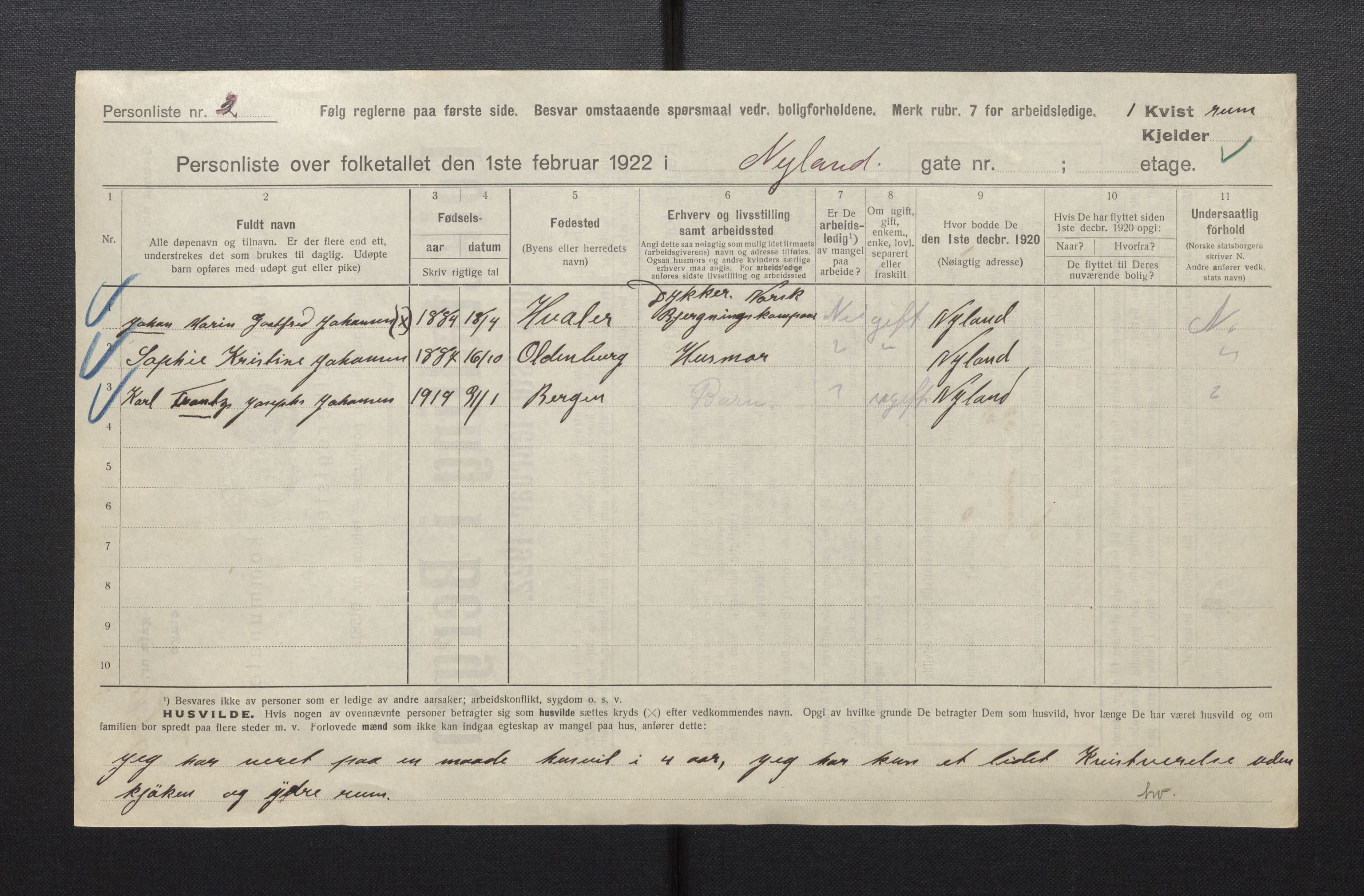 SAB, Municipal Census 1922 for Bergen, 1922, p. 29495