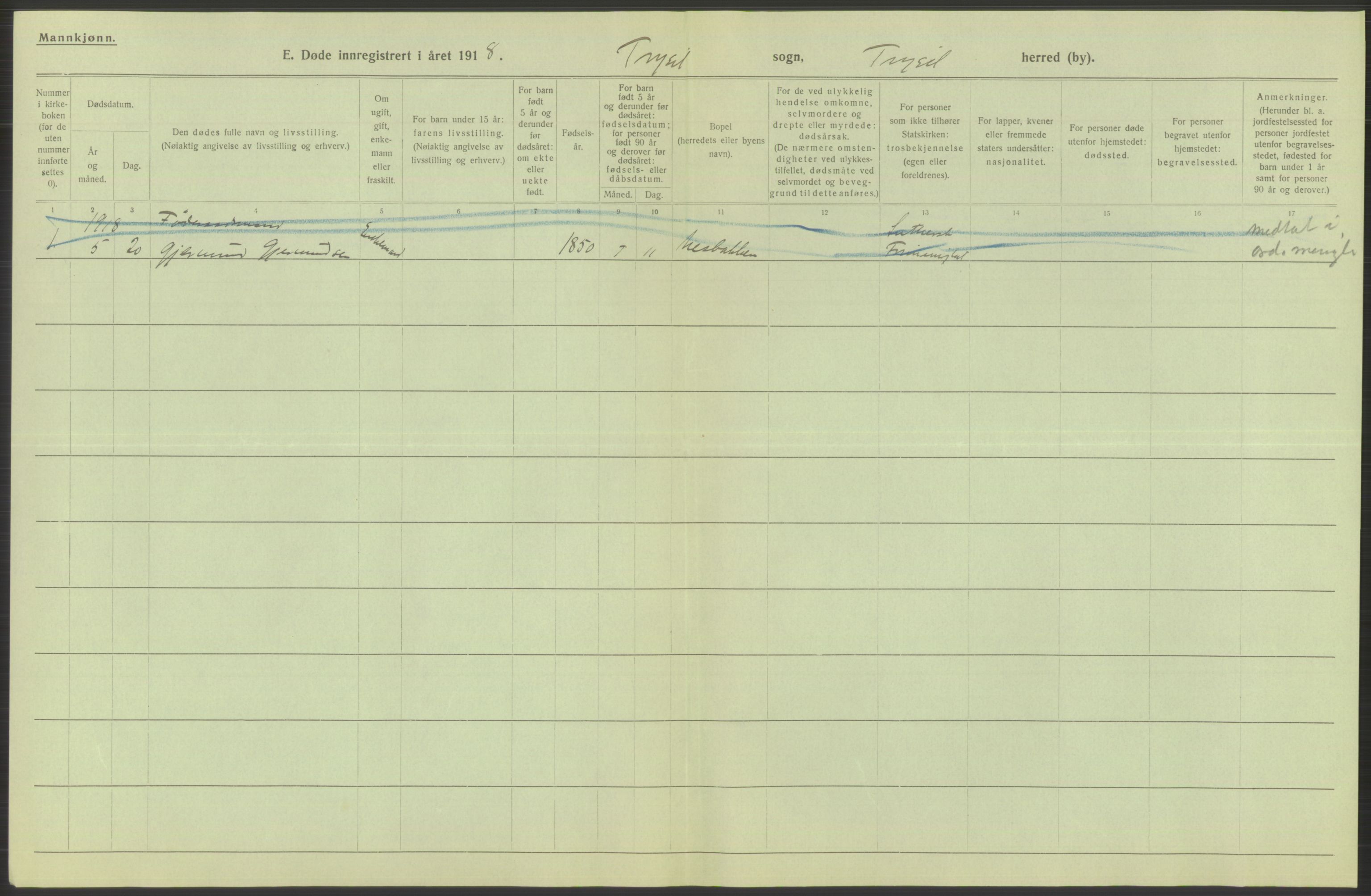 Statistisk sentralbyrå, Sosiodemografiske emner, Befolkning, AV/RA-S-2228/D/Df/Dfb/Dfbh/L0014: Hedemarkens fylke: Døde. Bygder og byer., 1918, p. 564