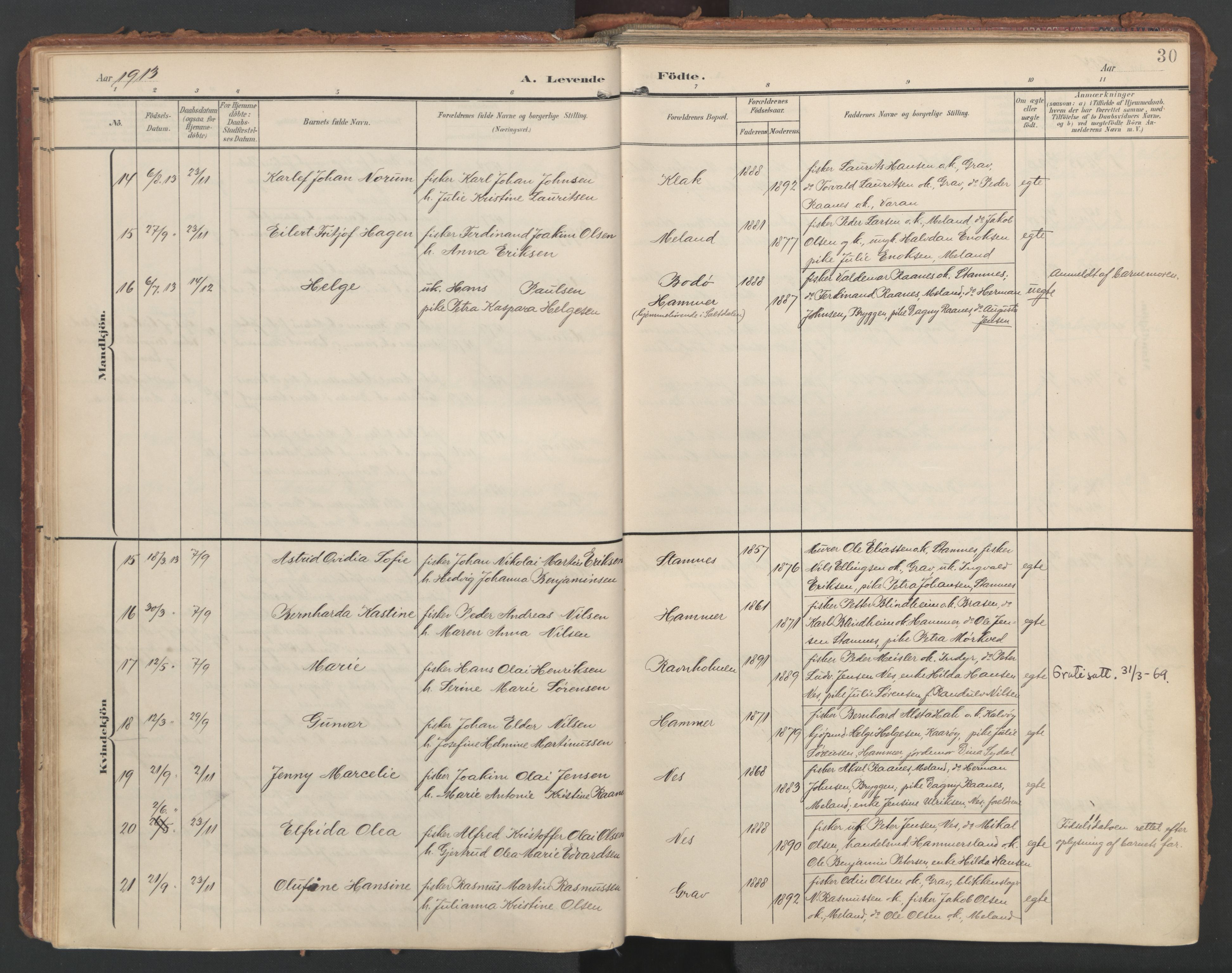 Ministerialprotokoller, klokkerbøker og fødselsregistre - Nordland, SAT/A-1459/808/L0129: Parish register (official) no. 808A02, 1903-1931, p. 30