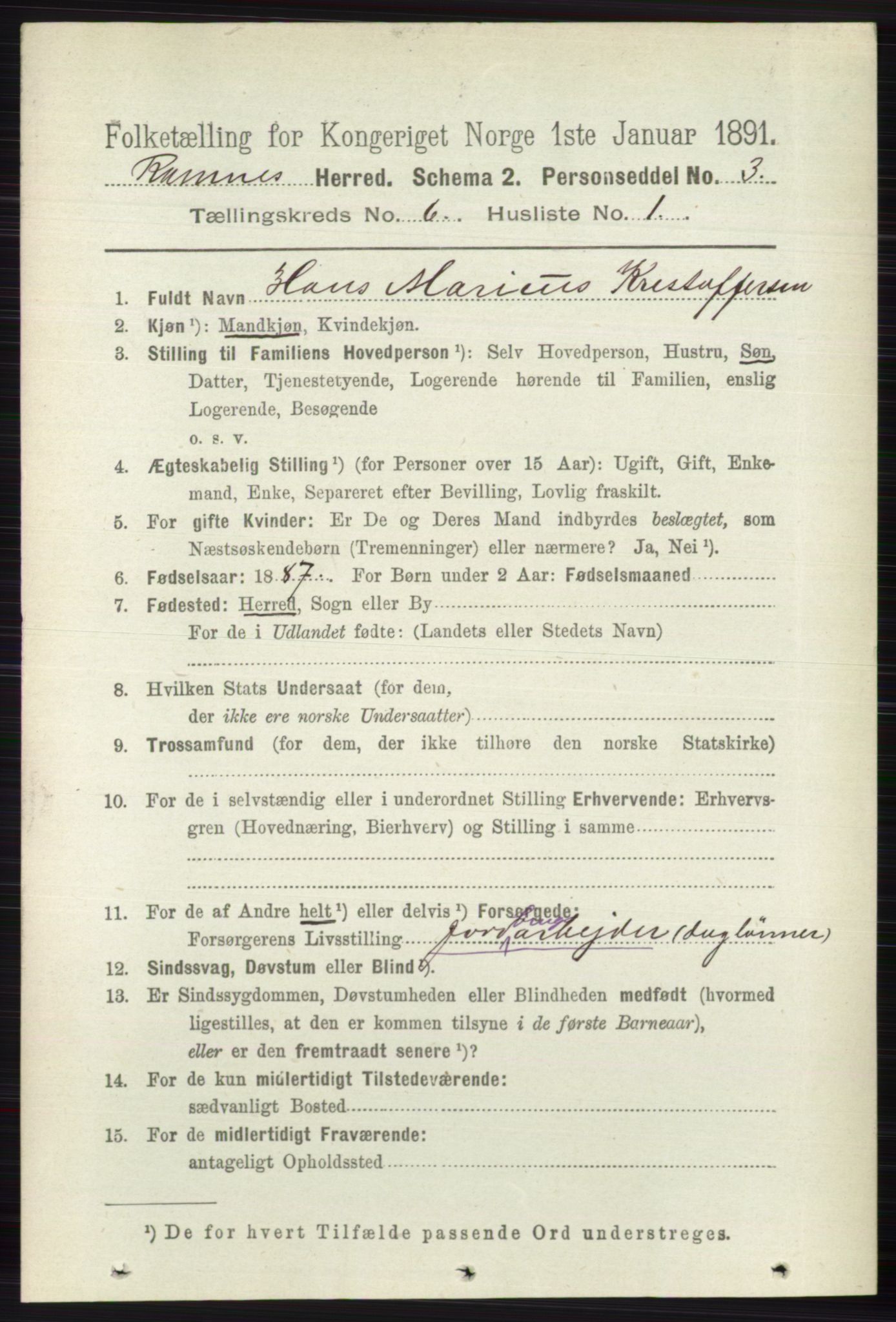 RA, 1891 census for 0718 Ramnes, 1891, p. 3322