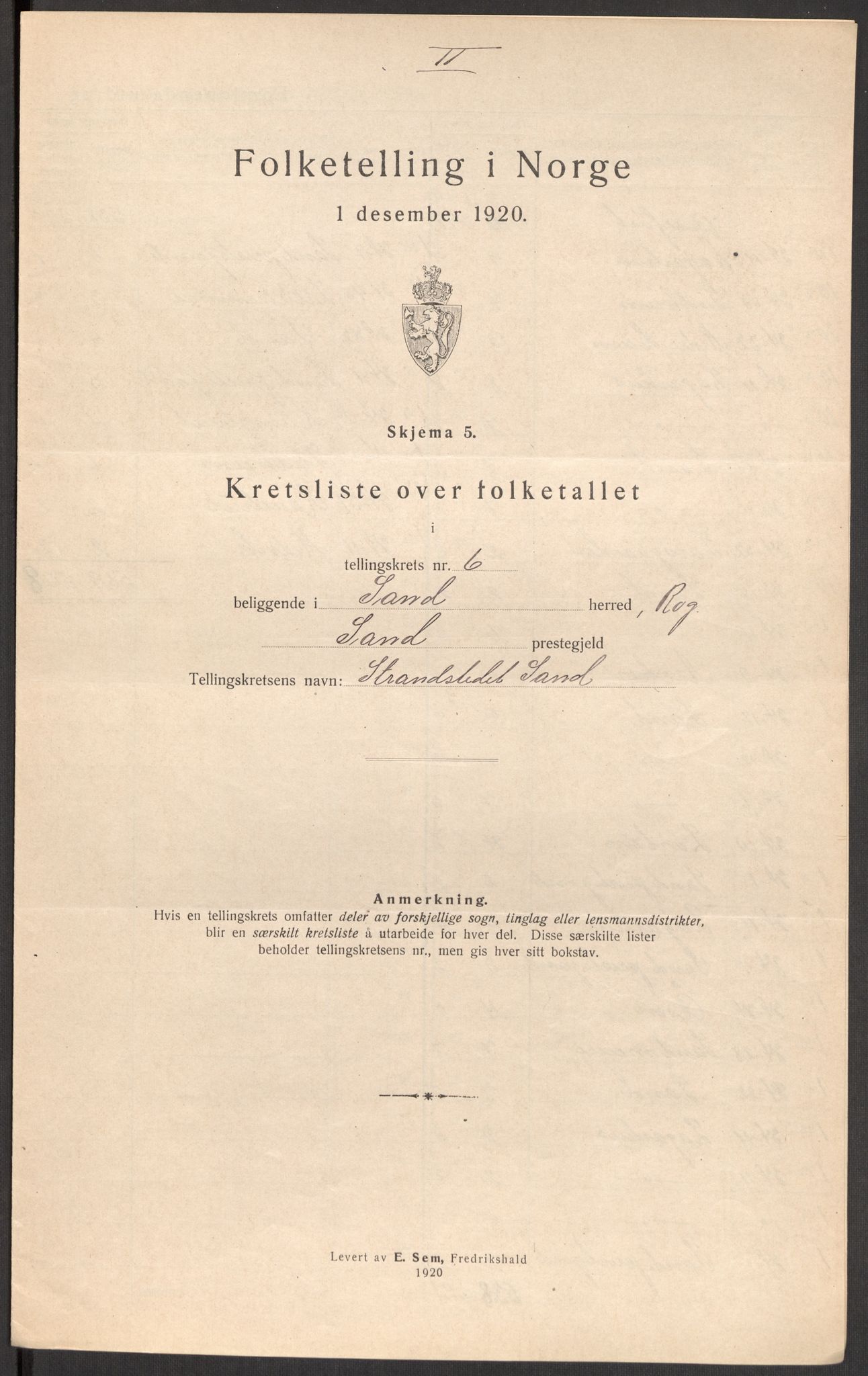 SAST, 1920 census for Sand, 1920, p. 27