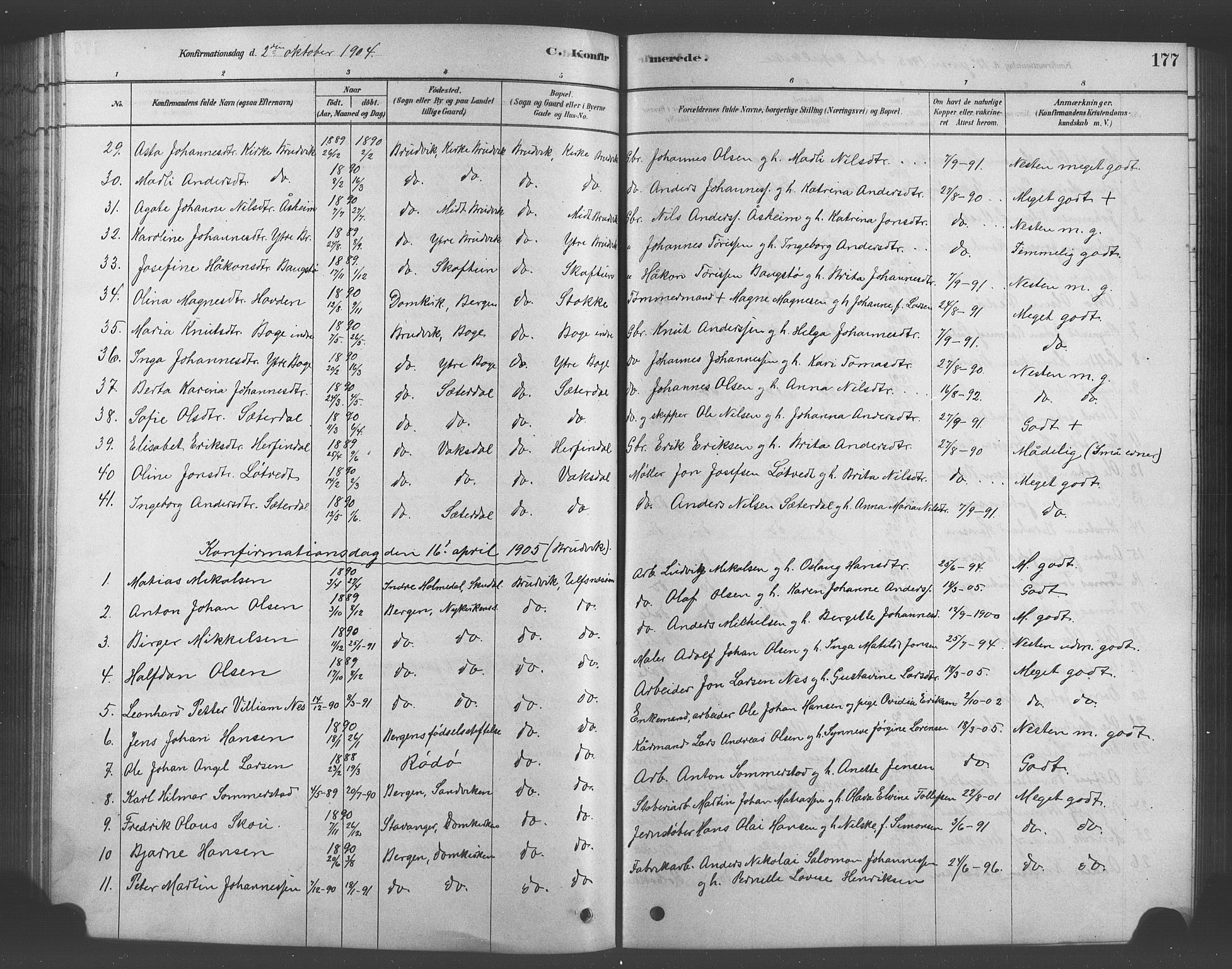 Bruvik Sokneprestembete, AV/SAB-A-74701/H/Hab: Parish register (copy) no. A 1, 1878-1907, p. 177