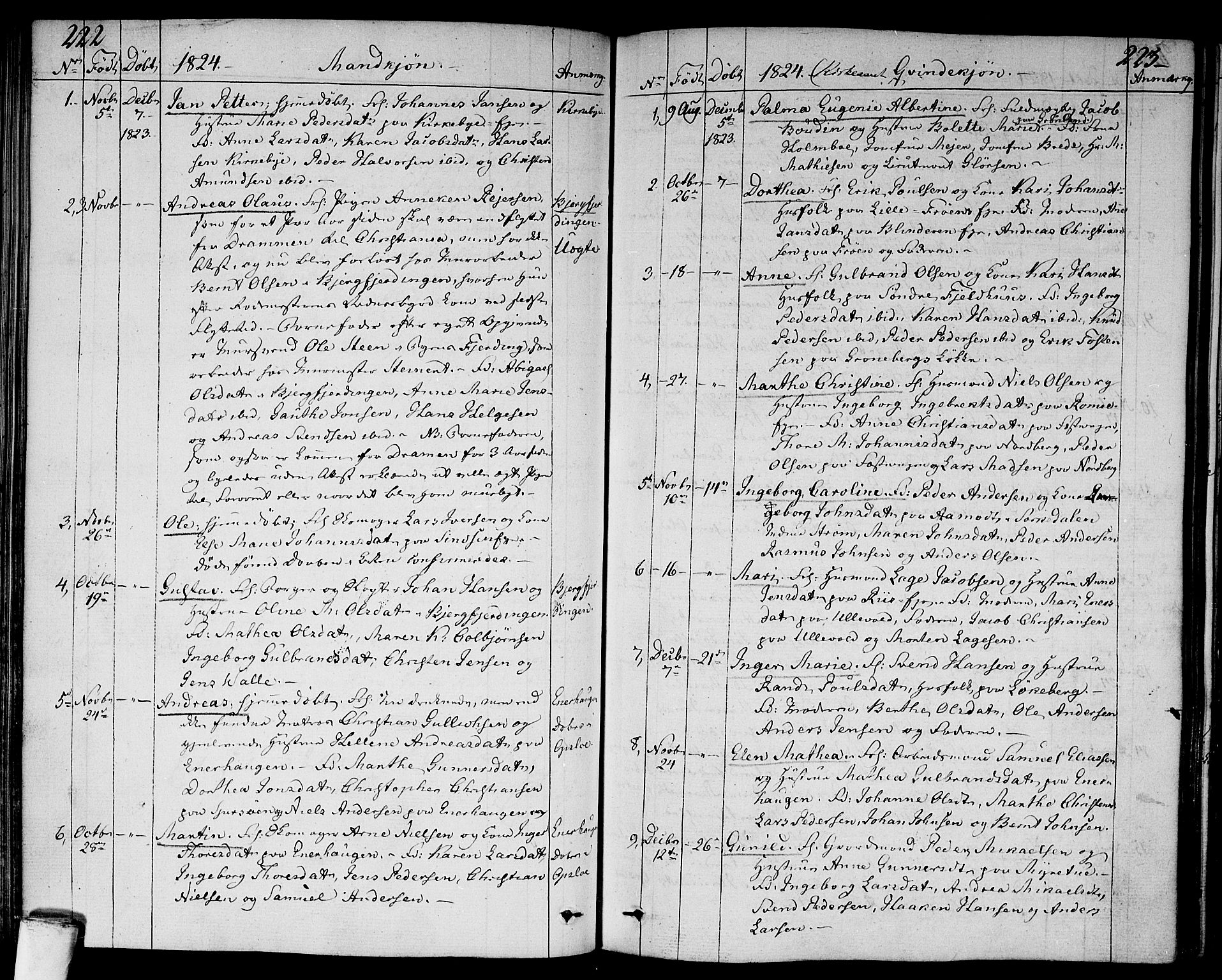 Aker prestekontor kirkebøker, SAO/A-10861/F/L0012: Parish register (official) no. 12, 1819-1828, p. 222-223