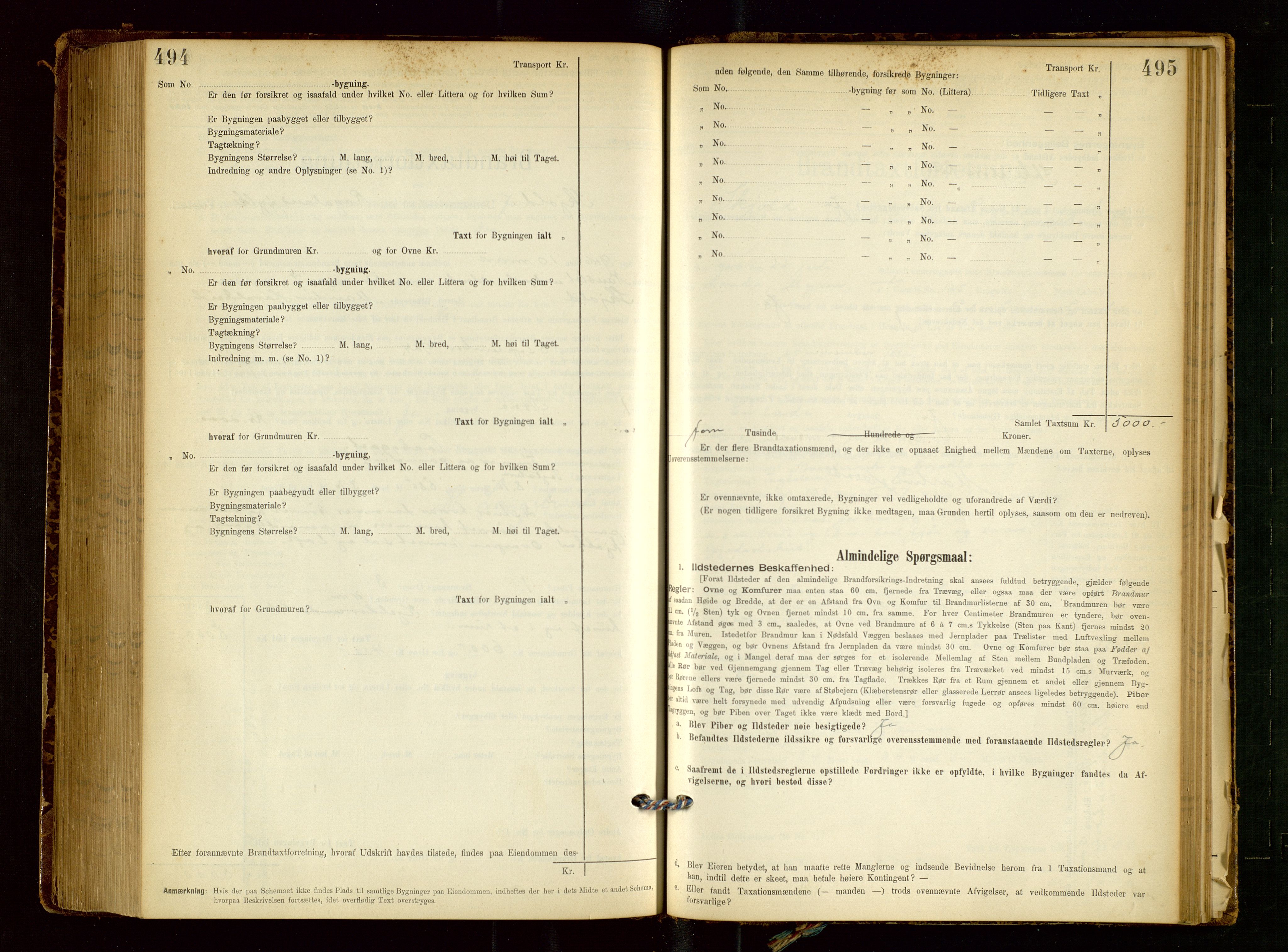 Skjold lensmannskontor, SAST/A-100182/Gob/L0001: "Brandtaxationsprotokol for Skjold Lensmandsdistrikt Ryfylke Fogderi", 1894-1939, p. 494-495