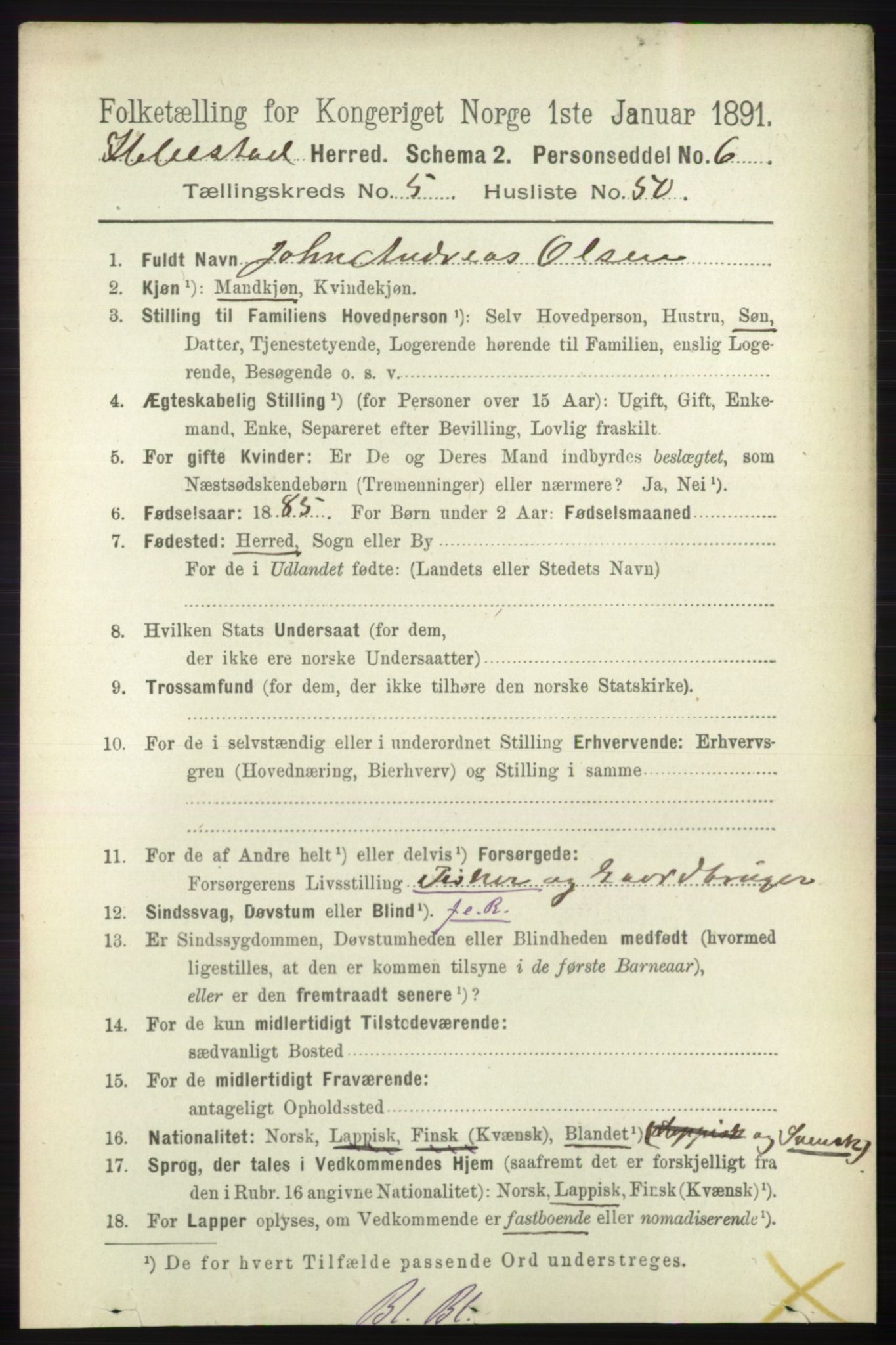 RA, 1891 census for 1917 Ibestad, 1891, p. 3247