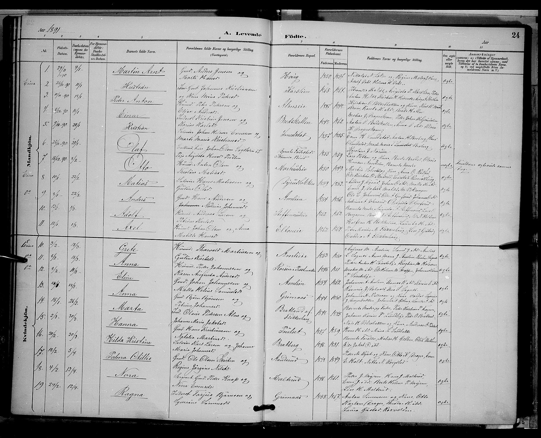 Vestre Toten prestekontor, SAH/PREST-108/H/Ha/Hab/L0009: Parish register (copy) no. 9, 1888-1900, p. 24