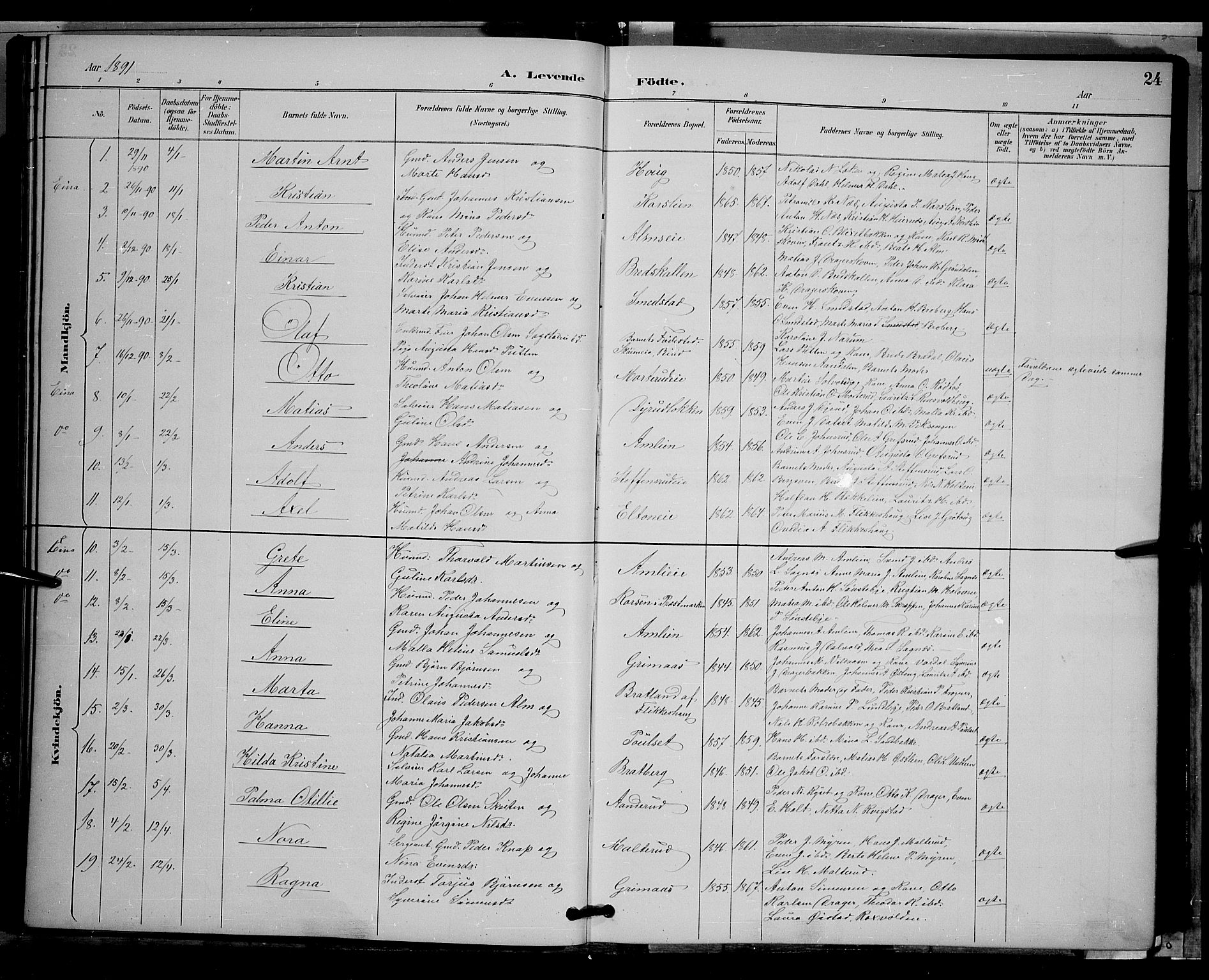 Vestre Toten prestekontor, AV/SAH-PREST-108/H/Ha/Hab/L0009: Parish register (copy) no. 9, 1888-1900, p. 24