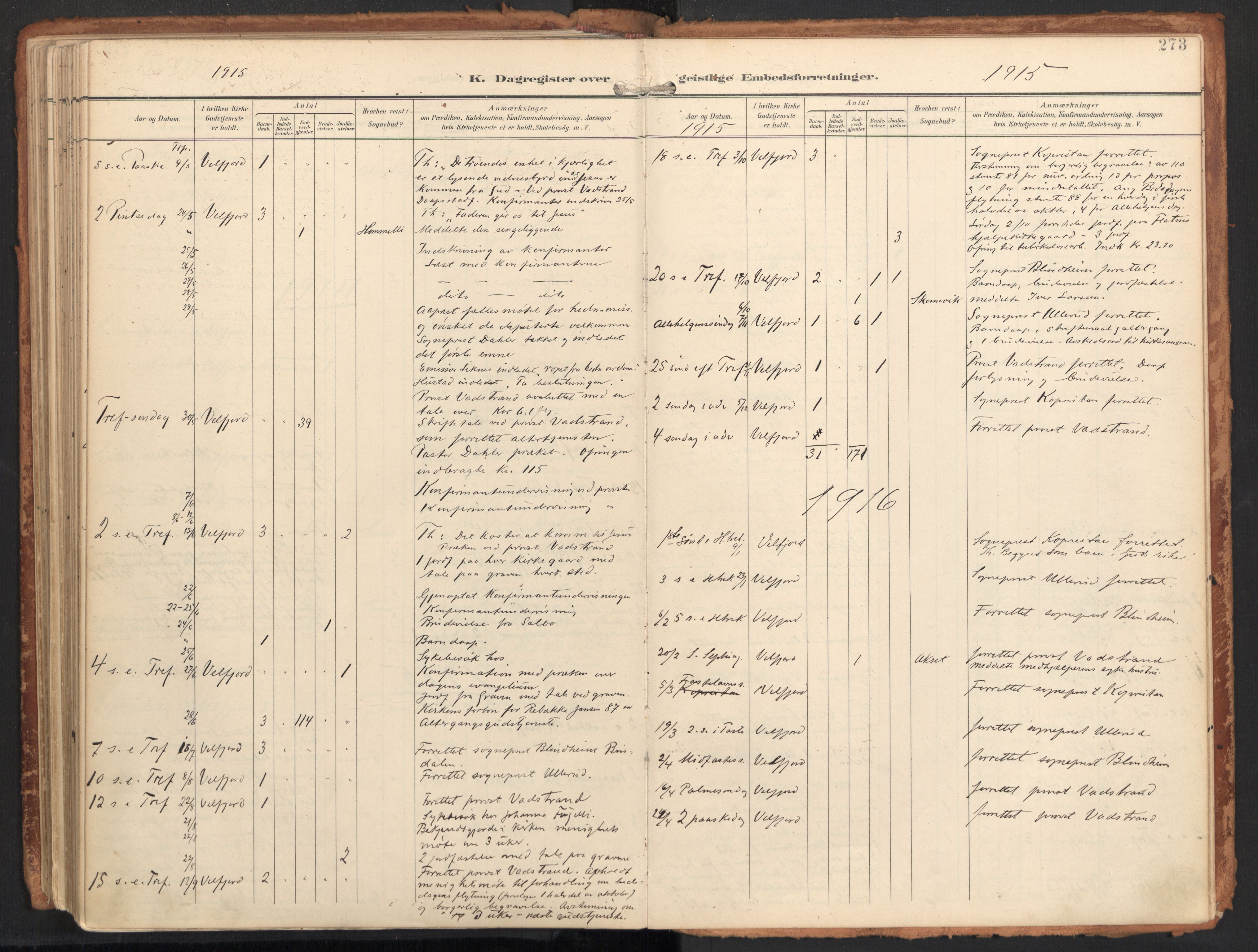 Ministerialprotokoller, klokkerbøker og fødselsregistre - Nordland, SAT/A-1459/814/L0227: Parish register (official) no. 814A08, 1899-1920, p. 273