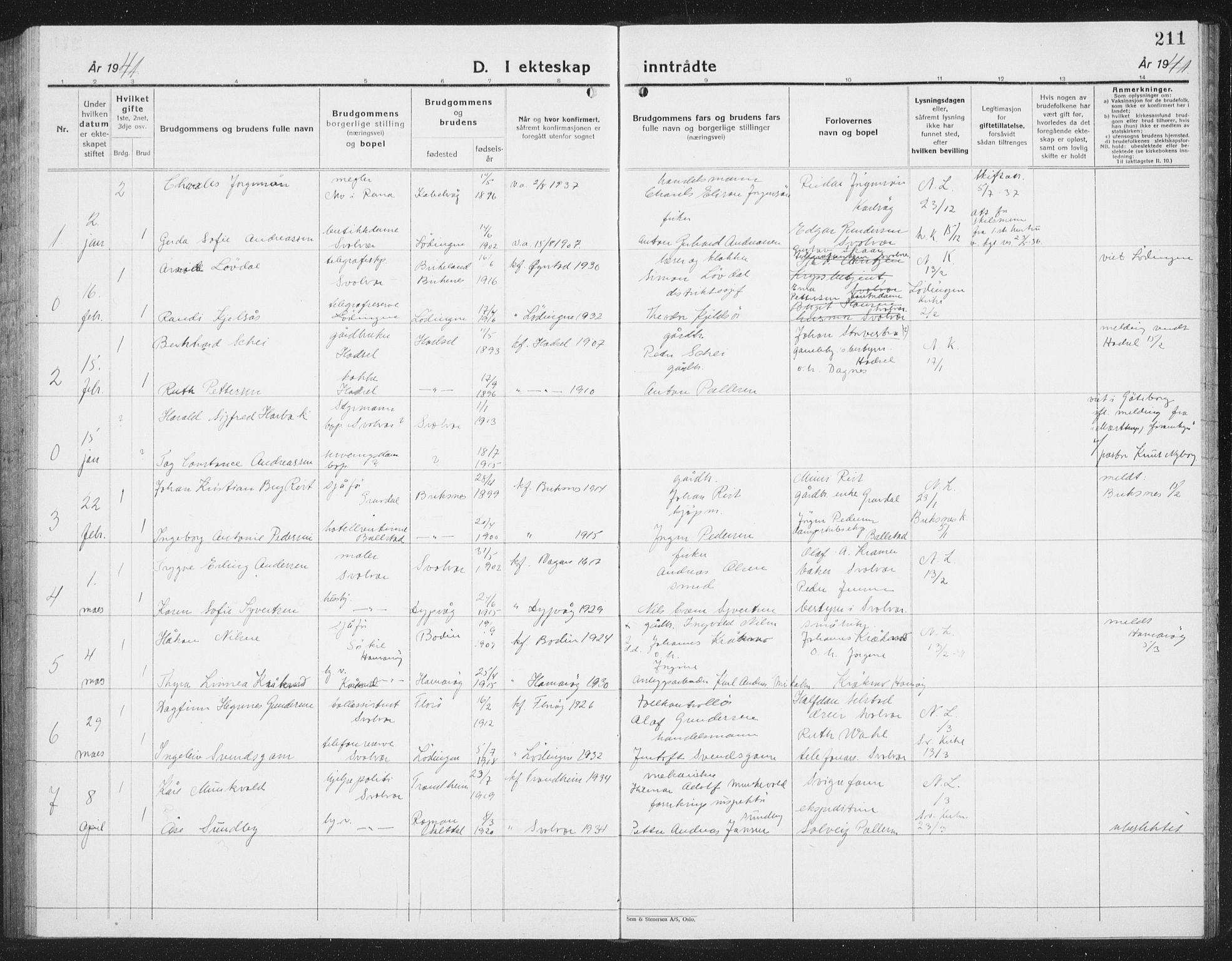 Ministerialprotokoller, klokkerbøker og fødselsregistre - Nordland, SAT/A-1459/877/L1117: Parish register (copy) no. 877C01, 1923-1942, p. 211
