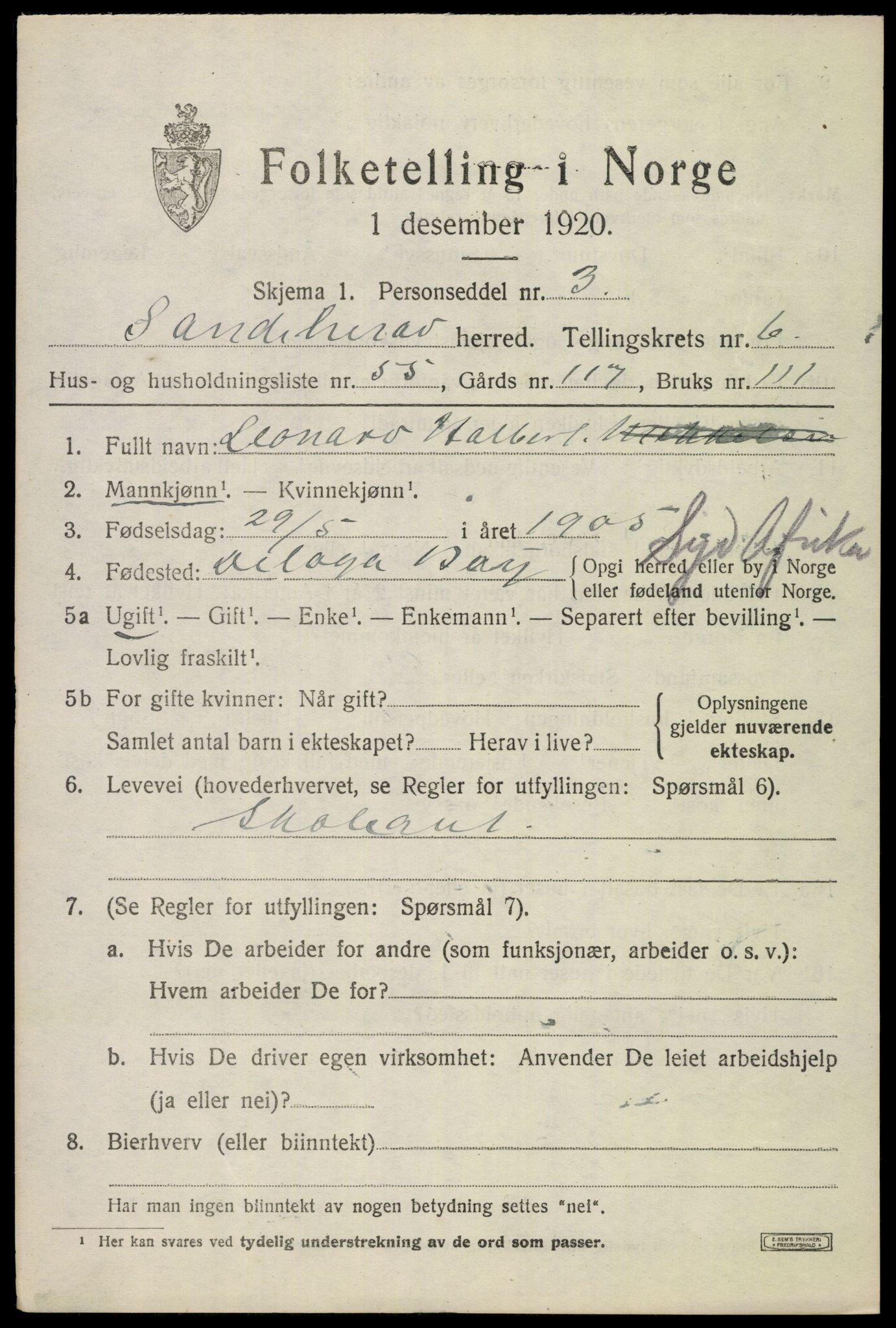 SAKO, 1920 census for Sandeherred, 1920, p. 10308