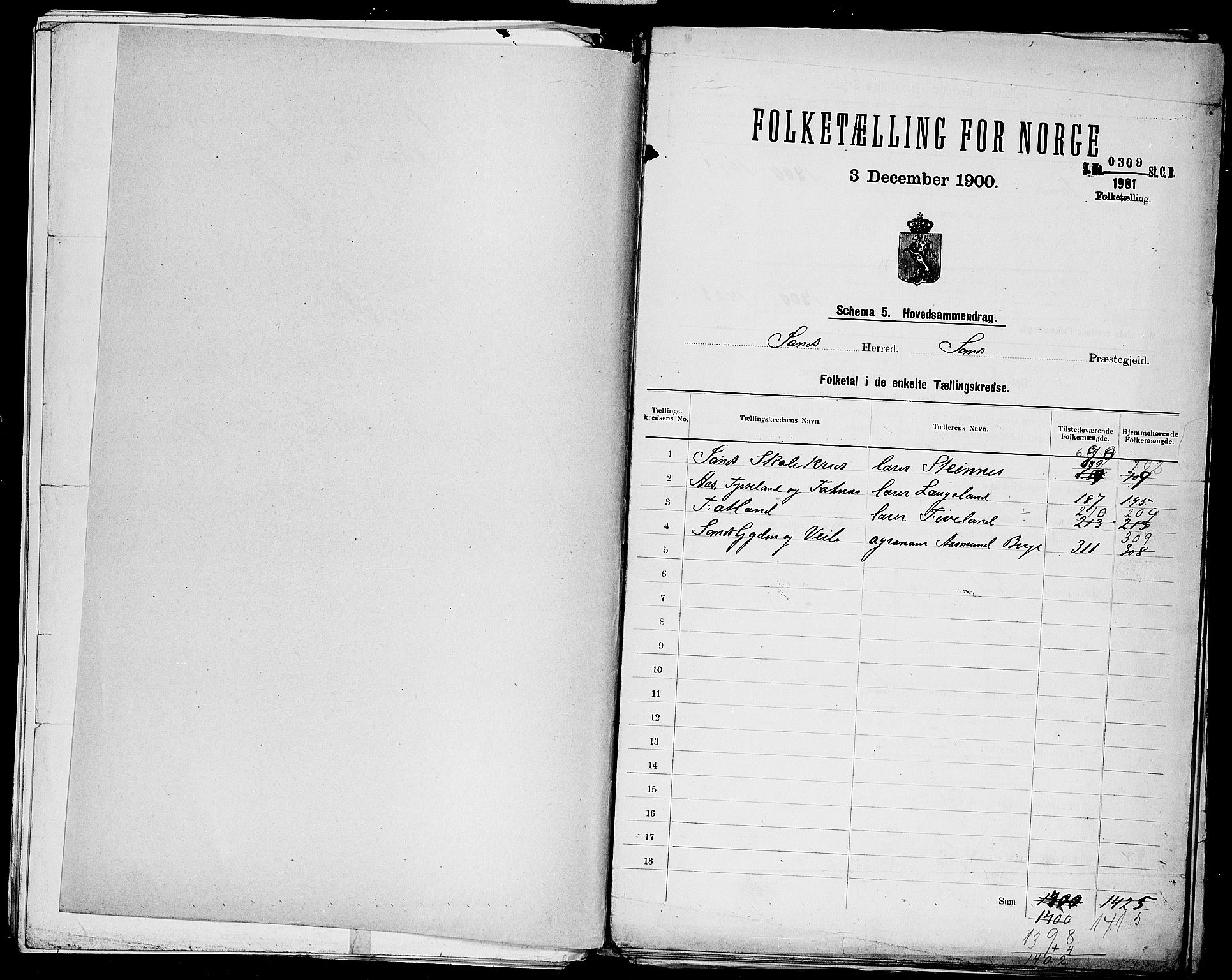 SAST, 1900 census for Sand, 1900, p. 2