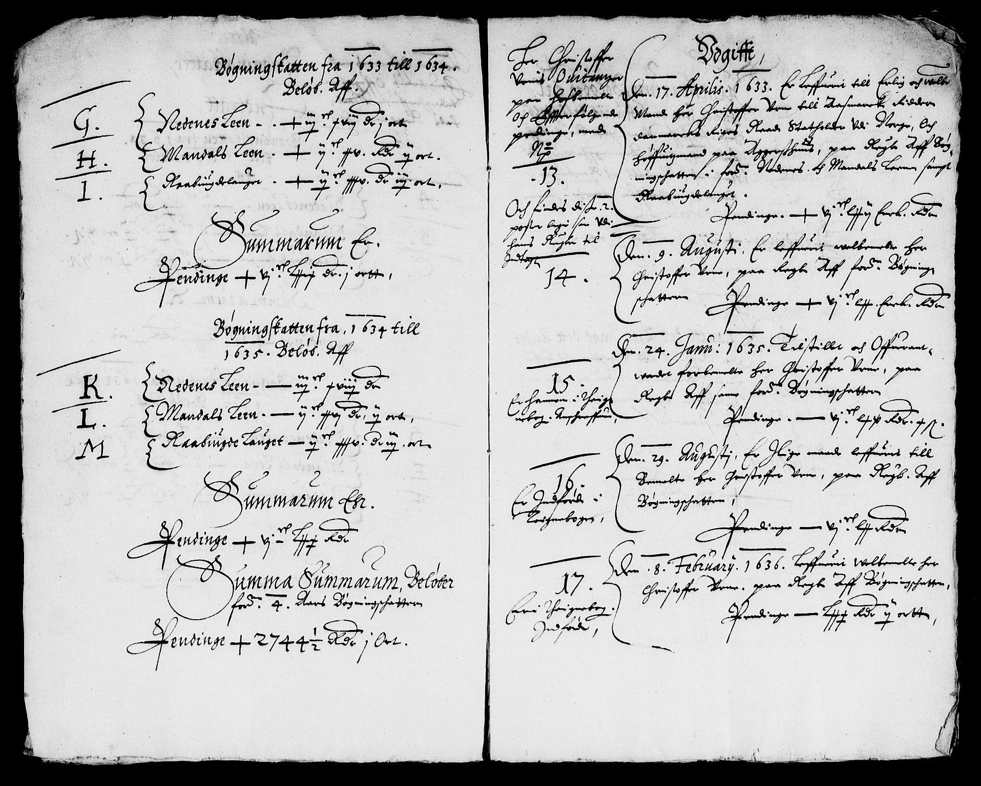 Rentekammeret inntil 1814, Reviderte regnskaper, Lensregnskaper, AV/RA-EA-5023/R/Rb/Rbq/L0023: Nedenes len. Mandals len. Råbyggelag., 1633-1635