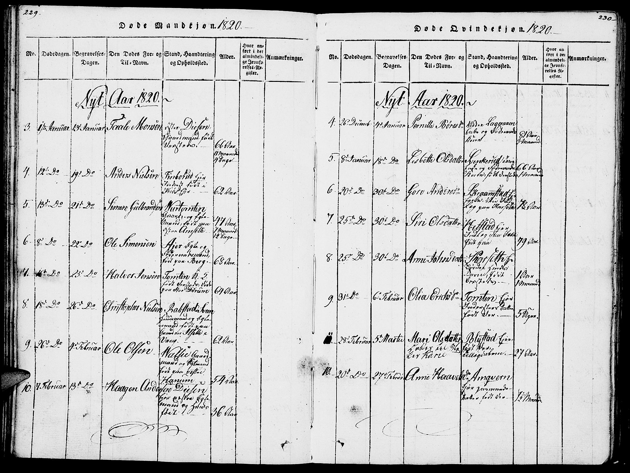 Vang prestekontor, Hedmark, SAH/PREST-008/H/Ha/Haa/L0007: Parish register (official) no. 7, 1813-1826, p. 229-230