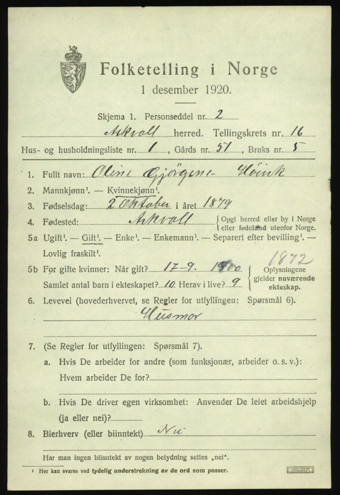 SAB, 1920 census for Askvoll, 1920, p. 5950