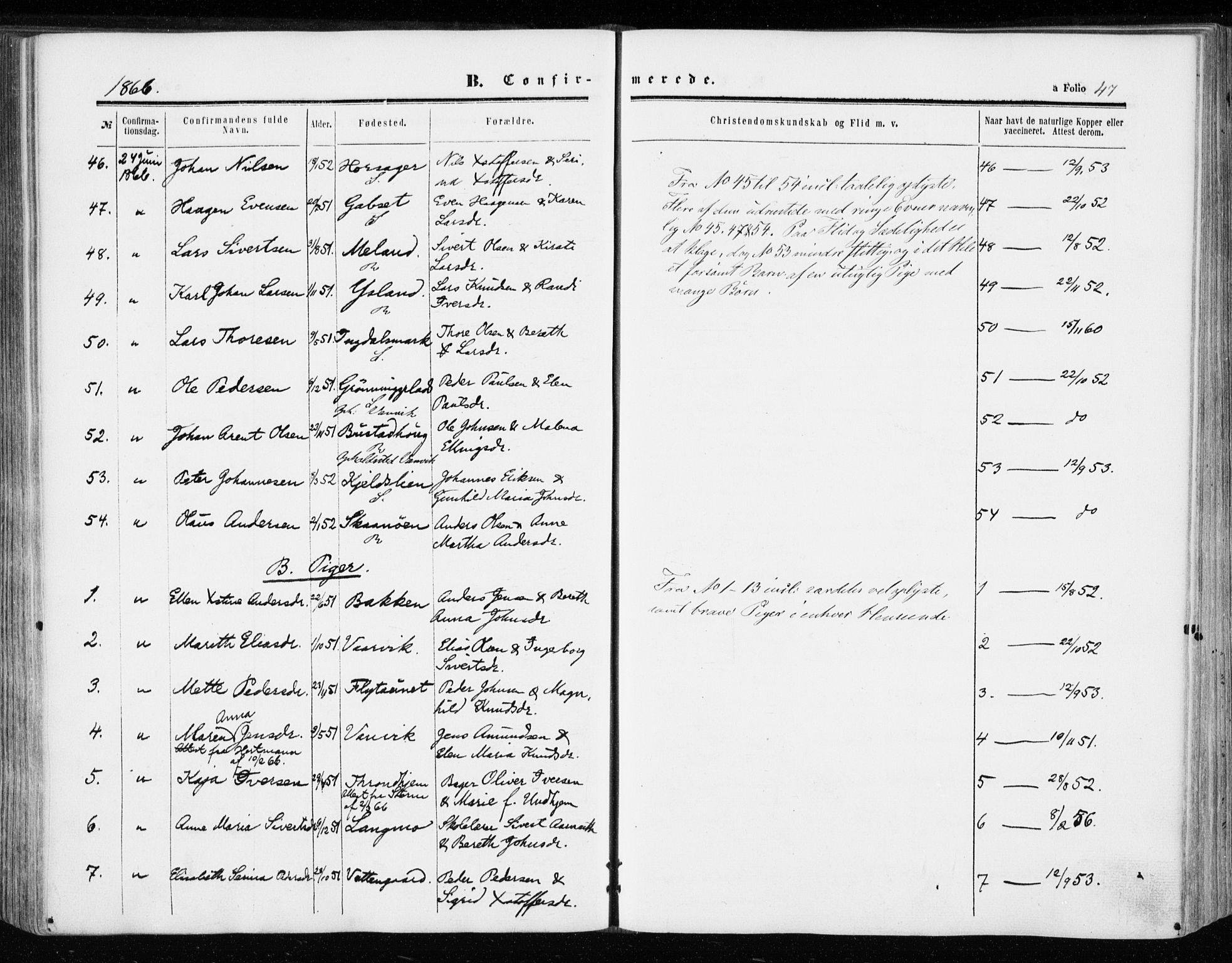 Ministerialprotokoller, klokkerbøker og fødselsregistre - Sør-Trøndelag, AV/SAT-A-1456/646/L0612: Parish register (official) no. 646A10, 1858-1869, p. 47