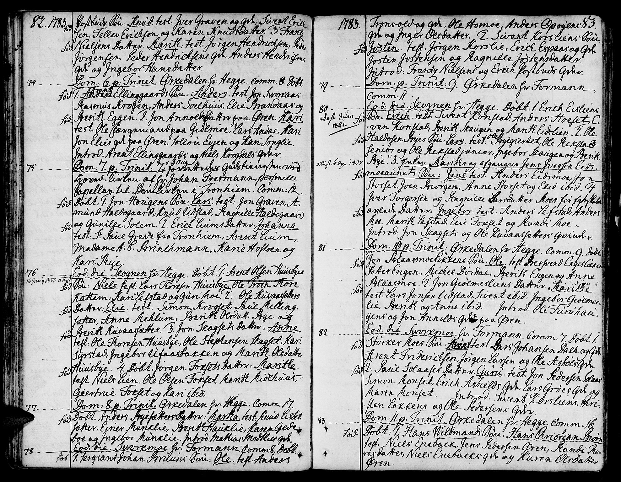 Ministerialprotokoller, klokkerbøker og fødselsregistre - Sør-Trøndelag, AV/SAT-A-1456/668/L0802: Parish register (official) no. 668A02, 1776-1799, p. 82-83