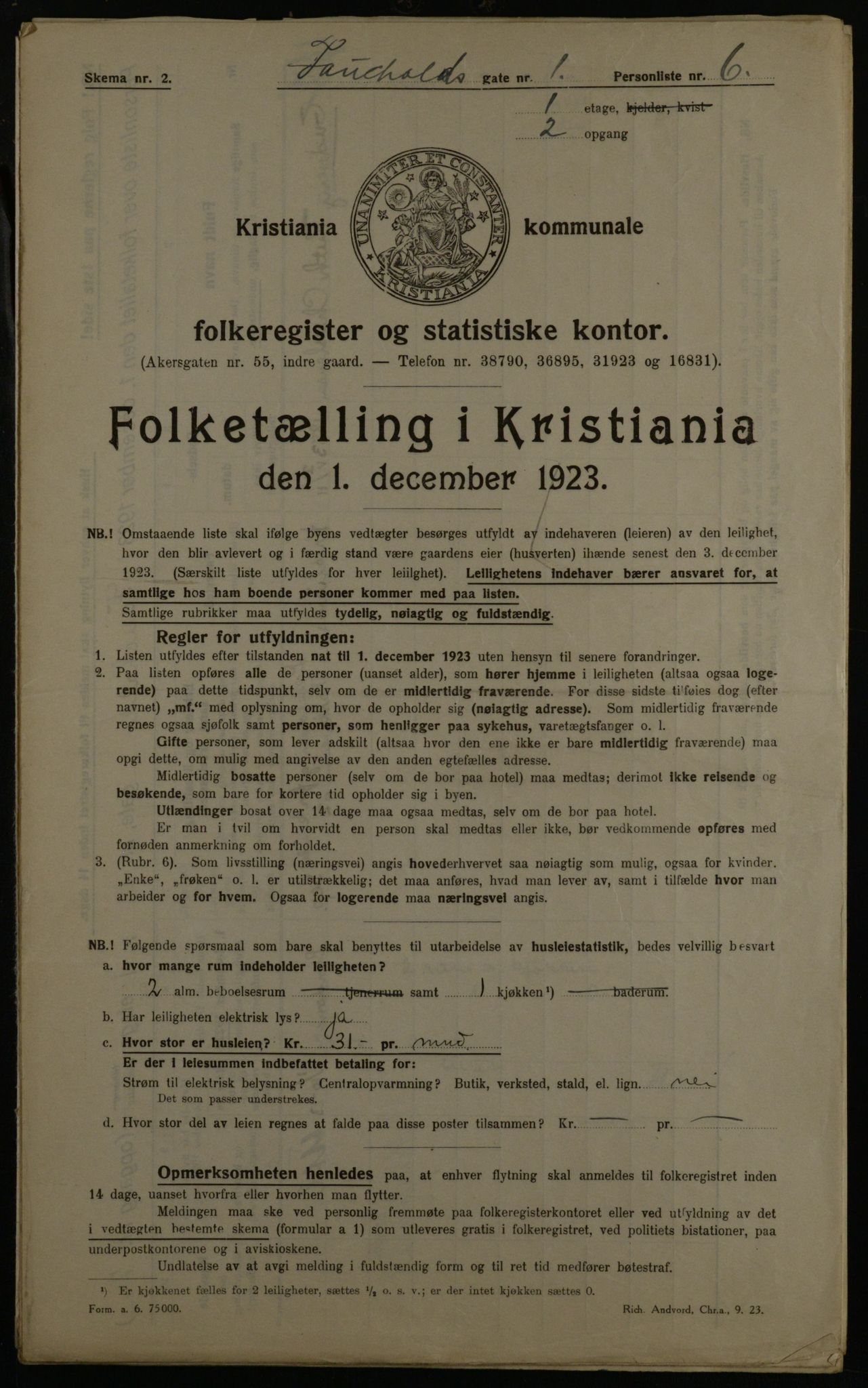 OBA, Municipal Census 1923 for Kristiania, 1923, p. 26566