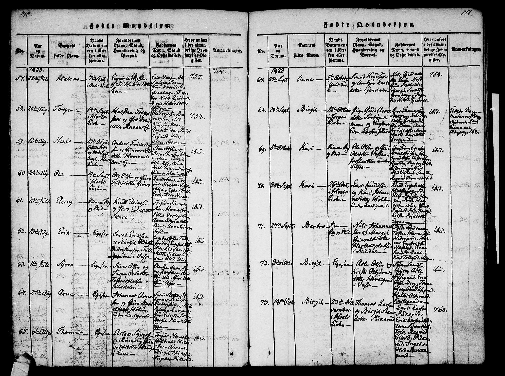 Ål kirkebøker, AV/SAKO-A-249/F/Fa/L0004: Parish register (official) no. I 4, 1815-1825, p. 170-171