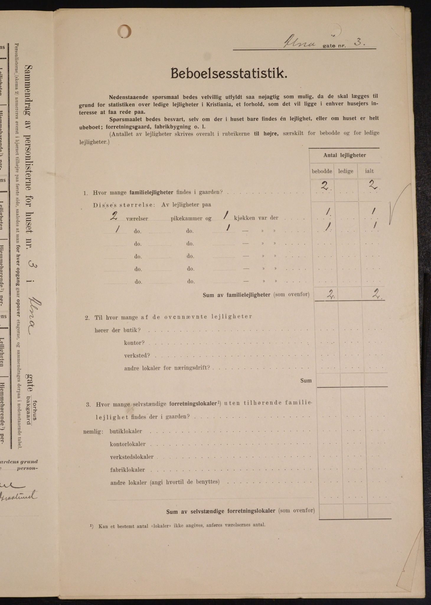 OBA, Municipal Census 1909 for Kristiania, 1909, p. 1162