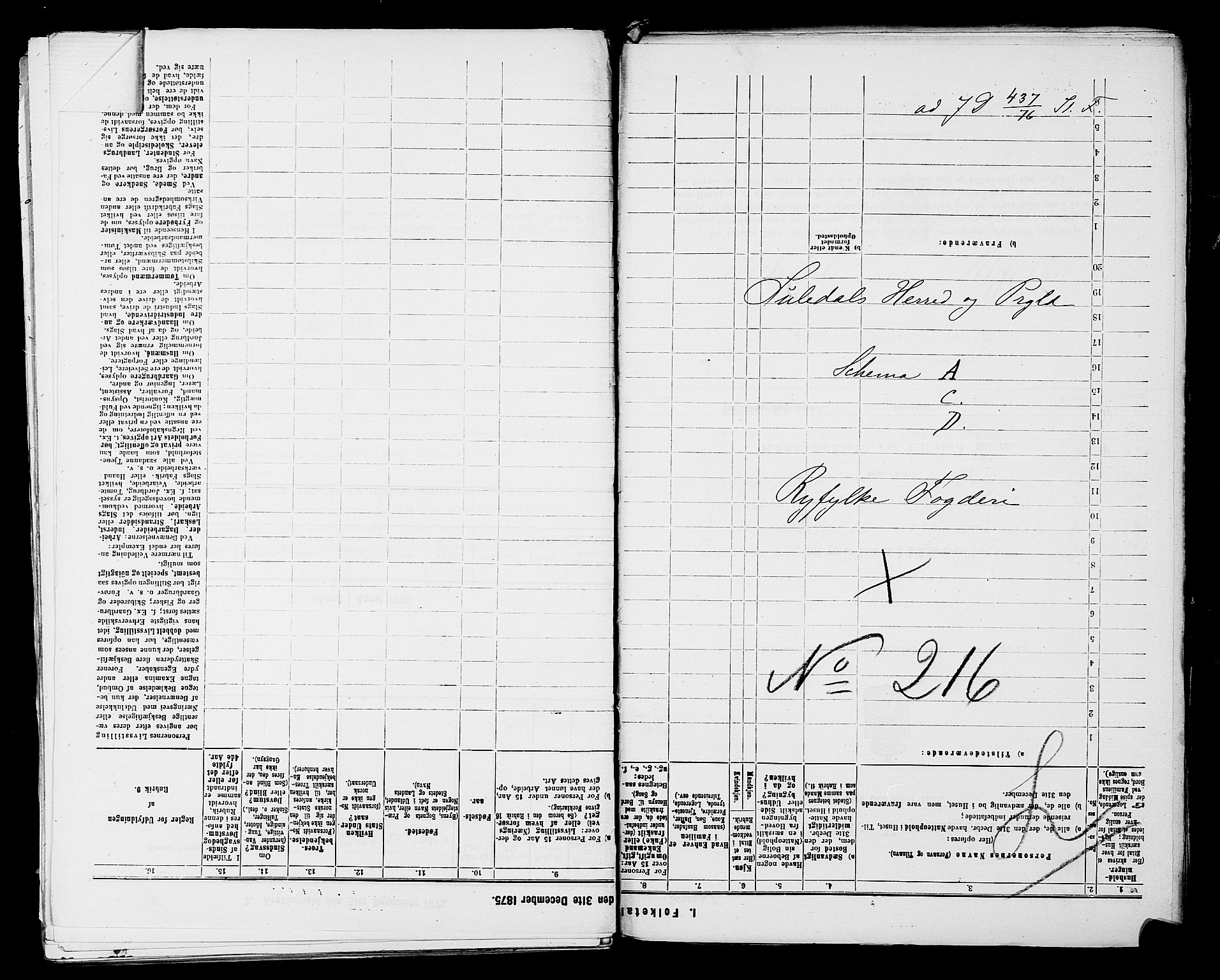 SAST, 1875 census for 1134P Suldal, 1875, p. 1