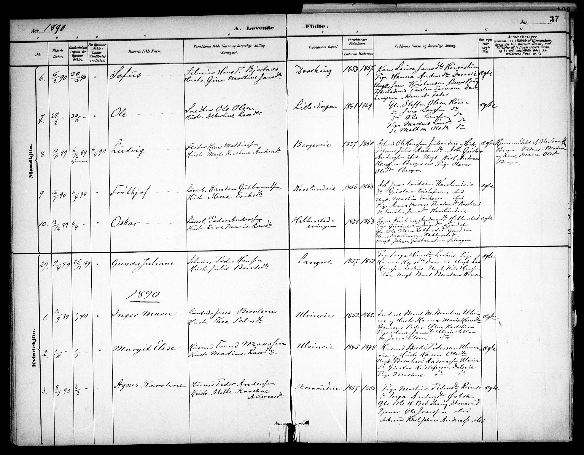 Eidsvoll prestekontor Kirkebøker, AV/SAO-A-10888/F/Fb/L0001: Parish register (official) no. II 1, 1882-1897, p. 37