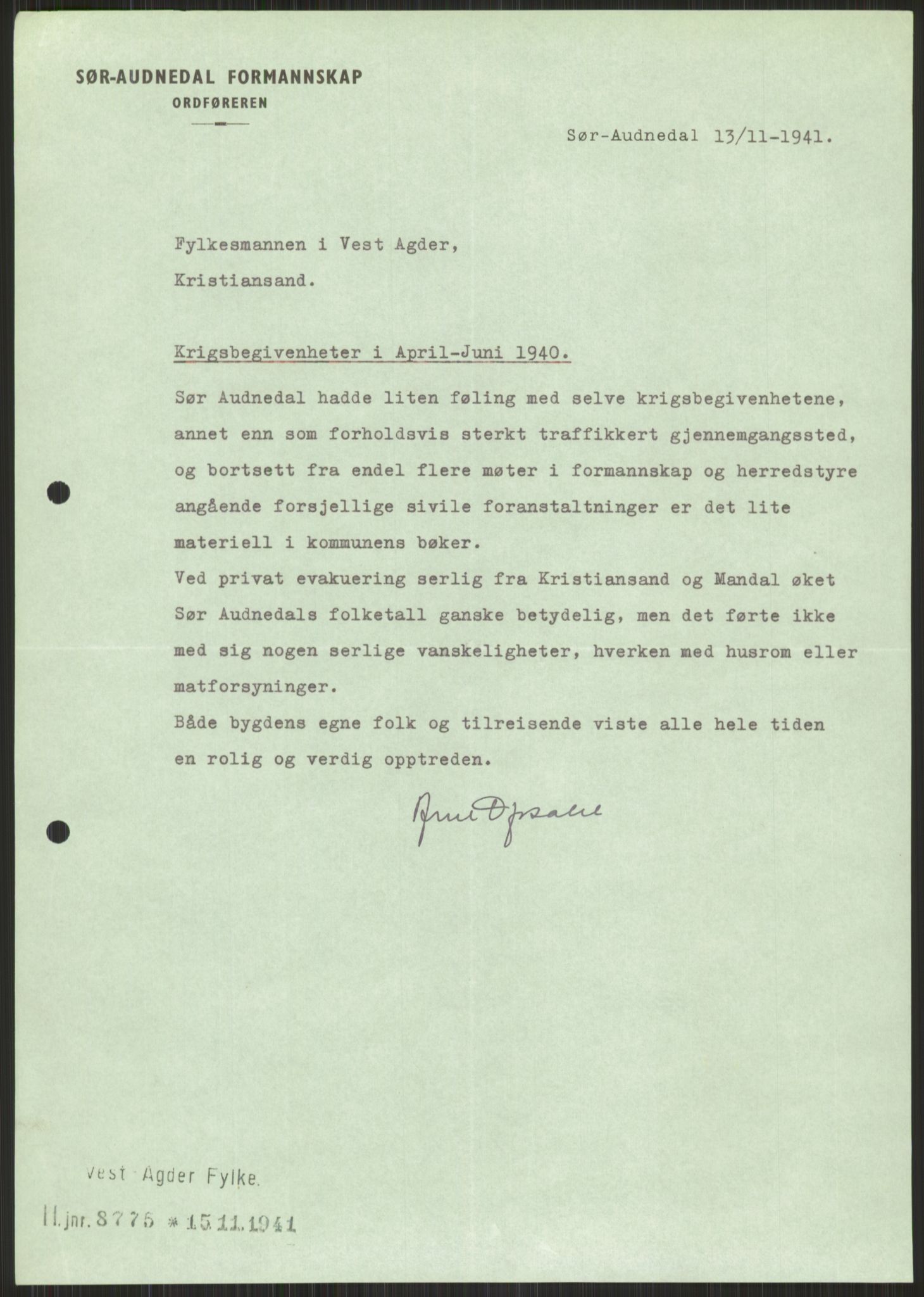 Forsvaret, Forsvarets krigshistoriske avdeling, RA/RAFA-2017/Y/Ya/L0014: II-C-11-31 - Fylkesmenn.  Rapporter om krigsbegivenhetene 1940., 1940, p. 886