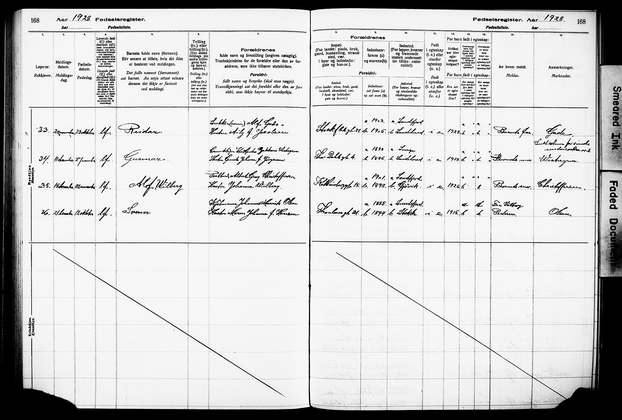 Sandefjord kirkebøker, SAKO/A-315/J/Ja/L0001: Birth register no. 1, 1916-1932, p. 168