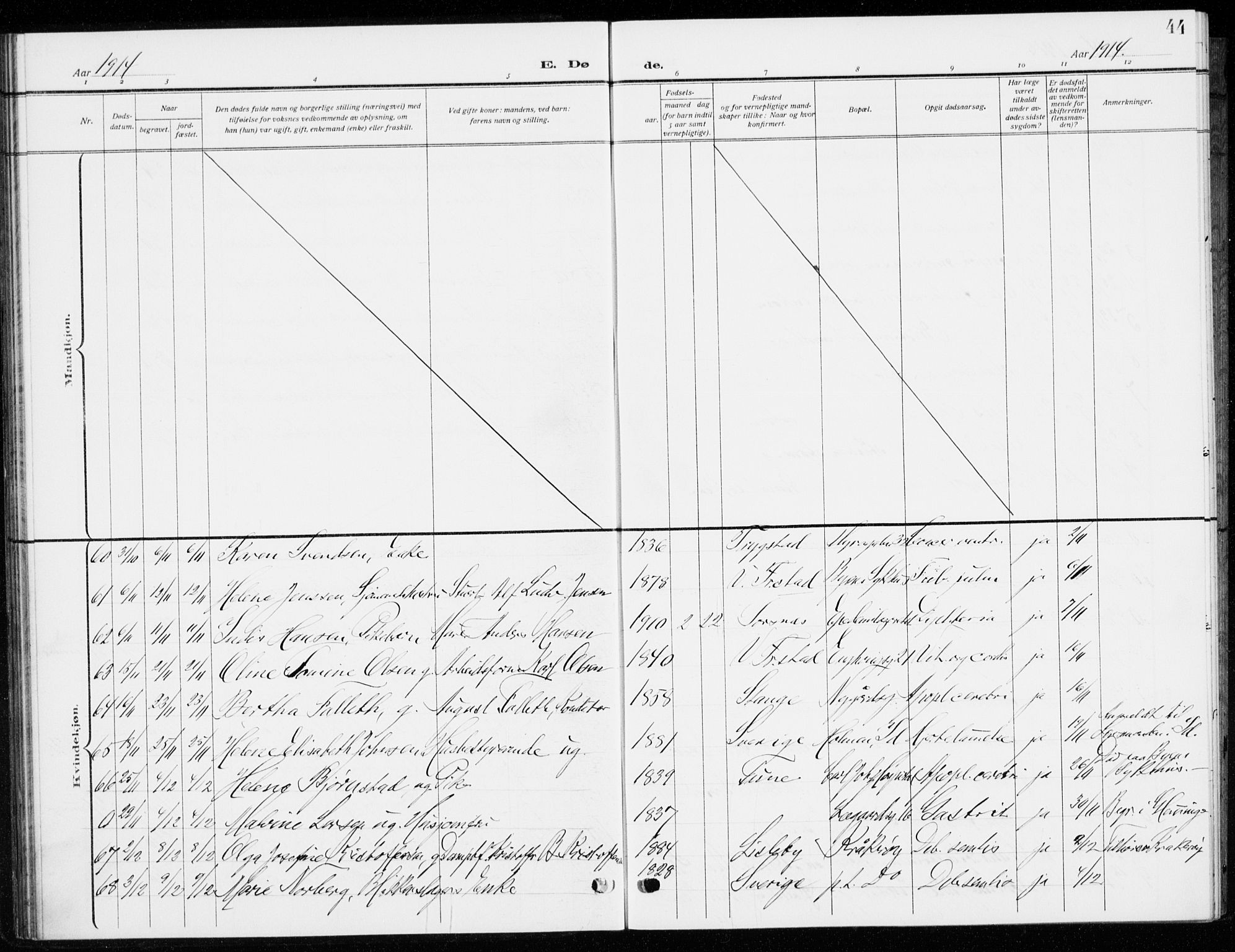 Fredrikstad domkirkes prestekontor Kirkebøker, SAO/A-10906/G/Ga/L0004: Parish register (copy) no. 4, 1910-1944, p. 44